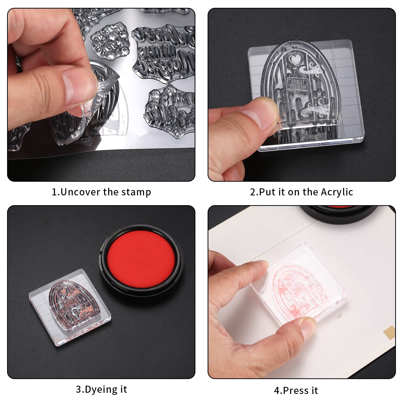 7 Pz Bloques de Estampación de Acrílico Transparentes, Bloques de Sellos Acrílico Transparente con Líneas Cuadrícula para Decorativos Scrapbooking, Manualidades Bricolaje, con Sello de Silicona