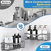 Vista 3 de EUDELE Paquete de 5 organizadores de ducha de acero inoxidable a prueba de óxido, organizador de baño adhesivo sin taladros con gran capacidad