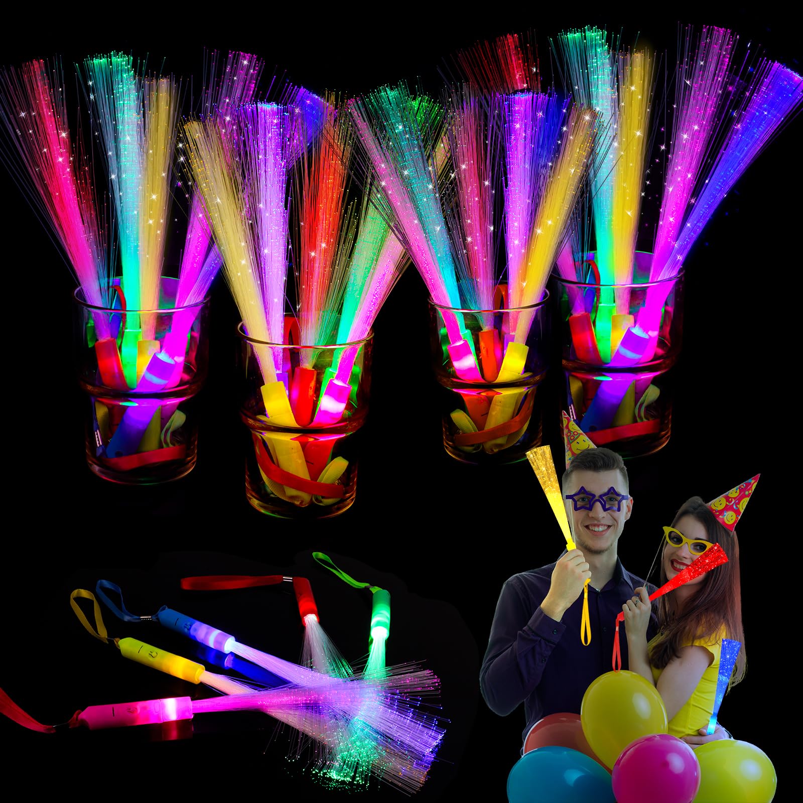 30PCS Fibre Optic Wands Glow Sticks, LED Light Up Wand, Glow in the Dark Party Supplies, Light Up Party Favors, Fibre Optic Lights, Glow Flashing Light Sticks for Neon Party Decorations, Christmas