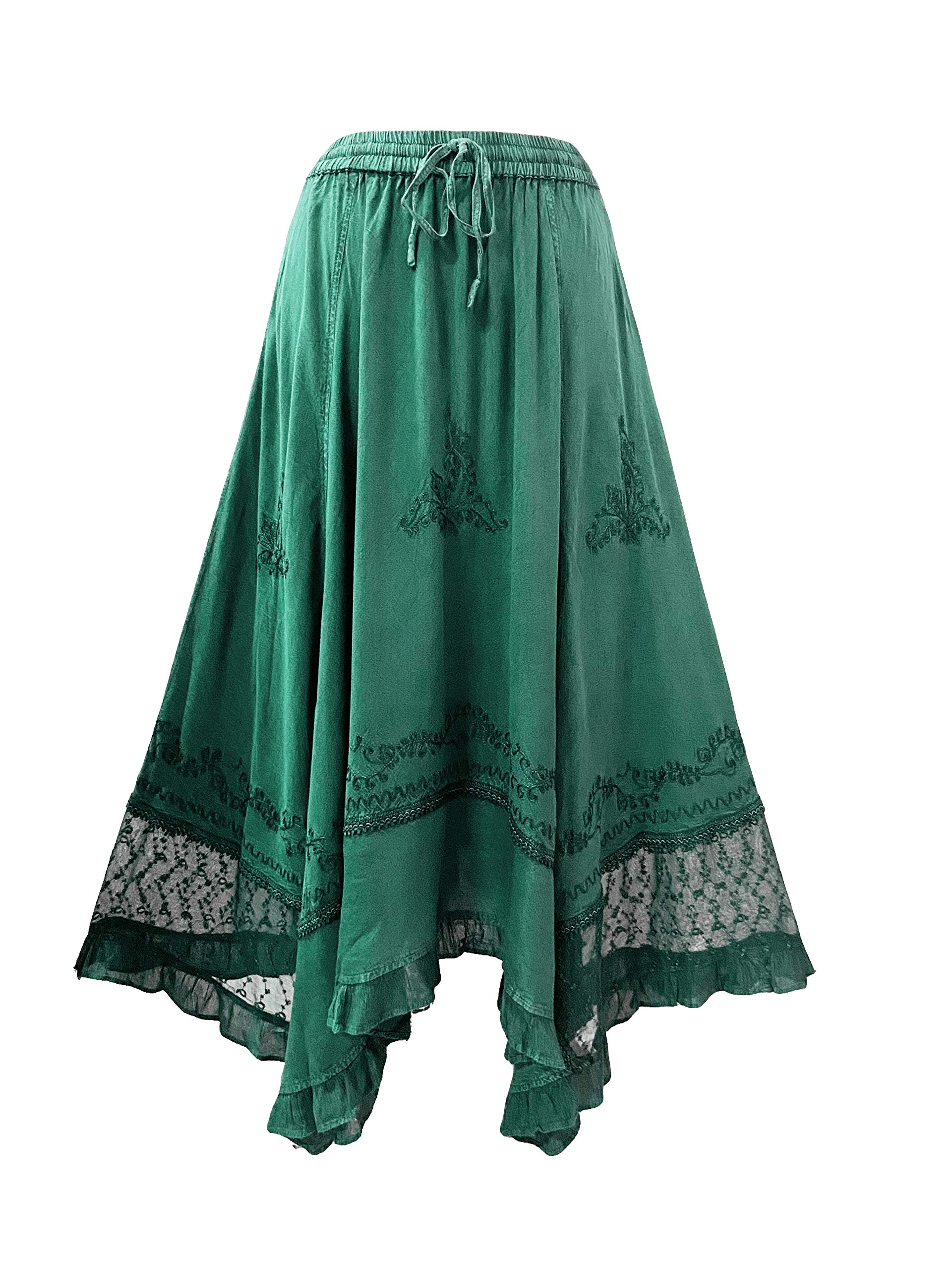 Agan Traders2025 Spring Women's Flowy Handkerchief Hemline Midi Maxi Skirts for Women - Gypsy Embroidered Ruffle Long Skirts