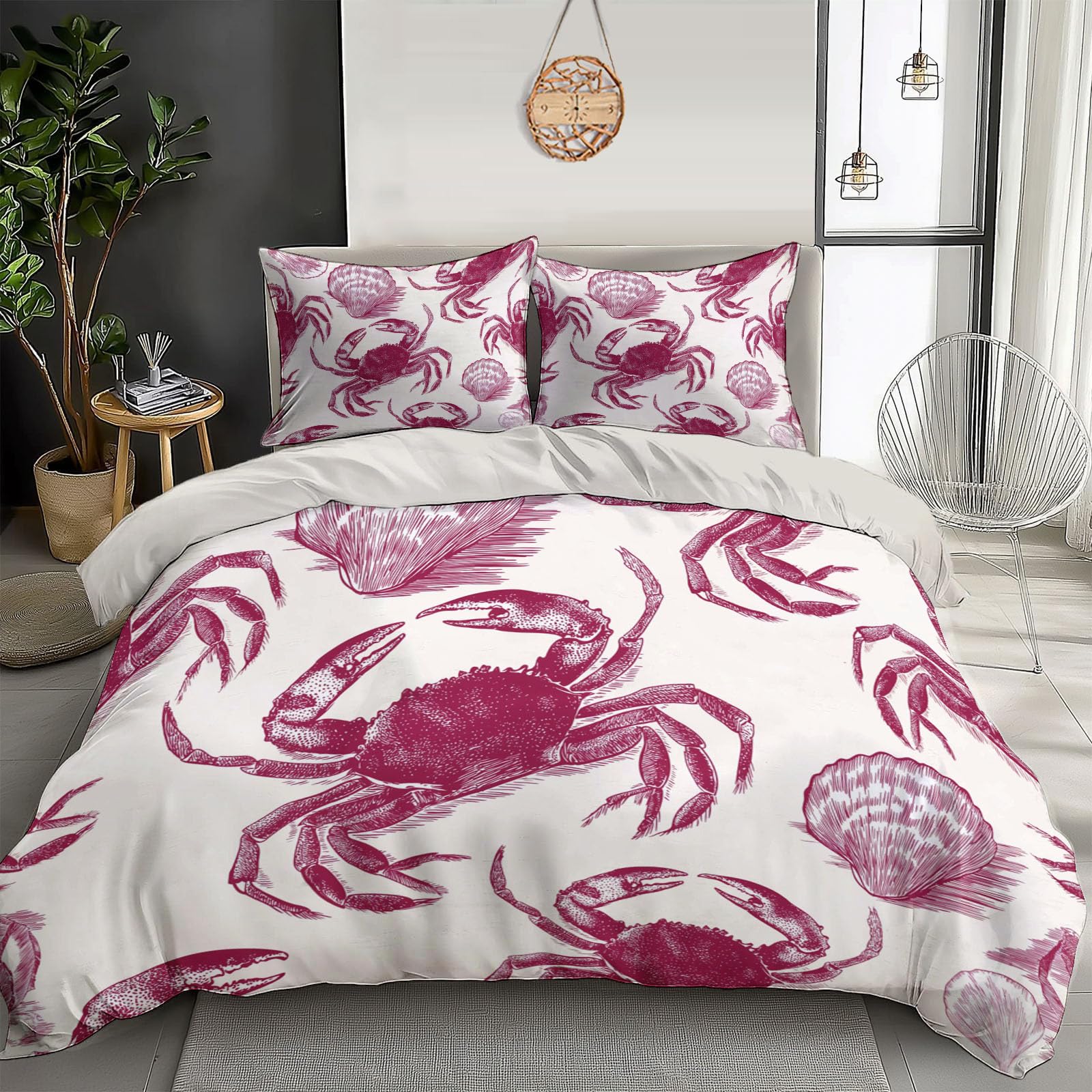 Housse de couette 140x200cm en microfibre rose motif crabe pour chambre d'enfant