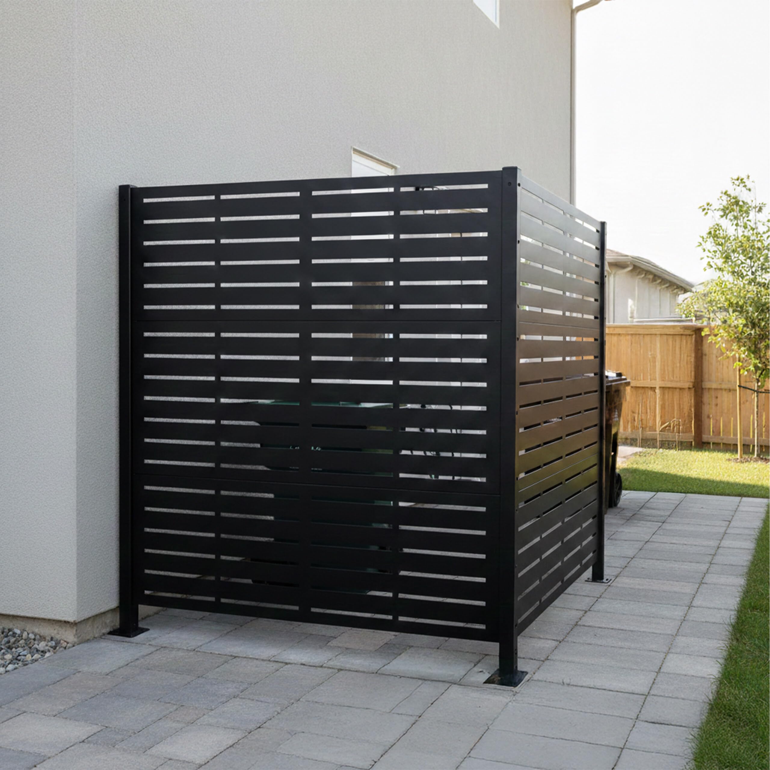 Relaxdays Cache-poubelles Line, Brise-Vue modulaire Noir, 2 Panneaux 140 x 240 cm