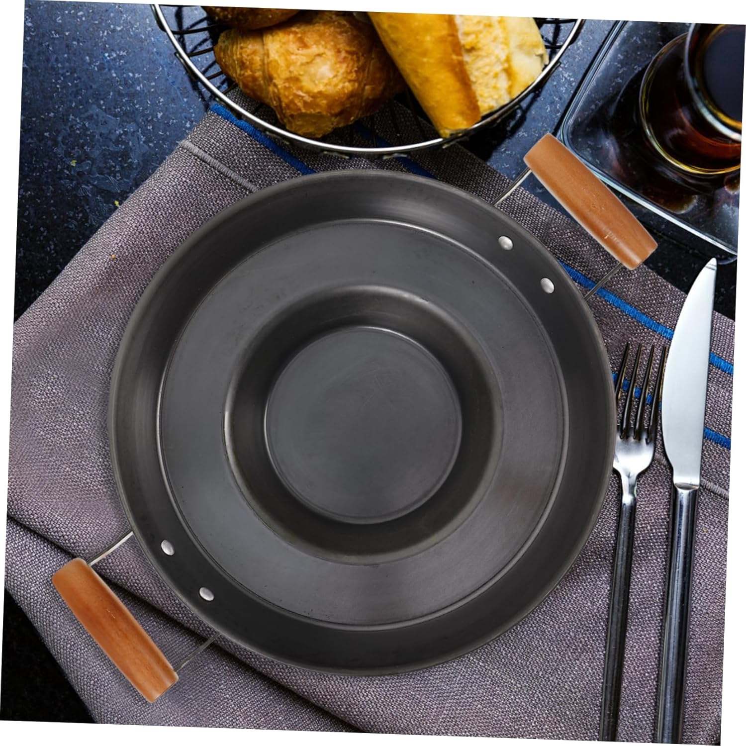 Cabilock Nonstick Frying Pan Helper Handle Heavy-Duty Iron Concave Pancake Pan Multi-Use Cooking Tool for Home and Commercial Use