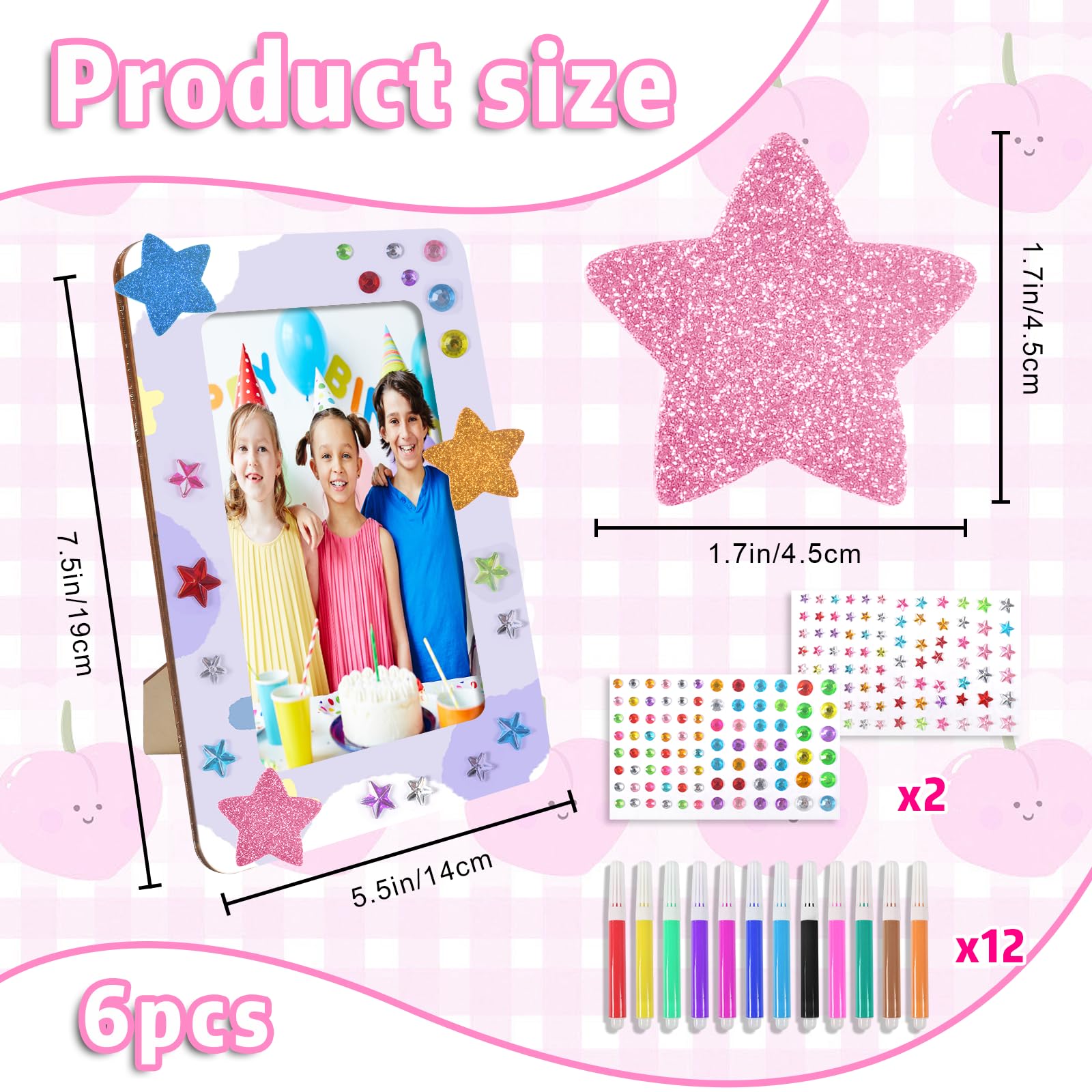 Fentar Kit 4 Cornici Foto In Legno Fai Da Te Per Bambini – Con Adesivi Glitter E Pennarelli, 15x20 Cm