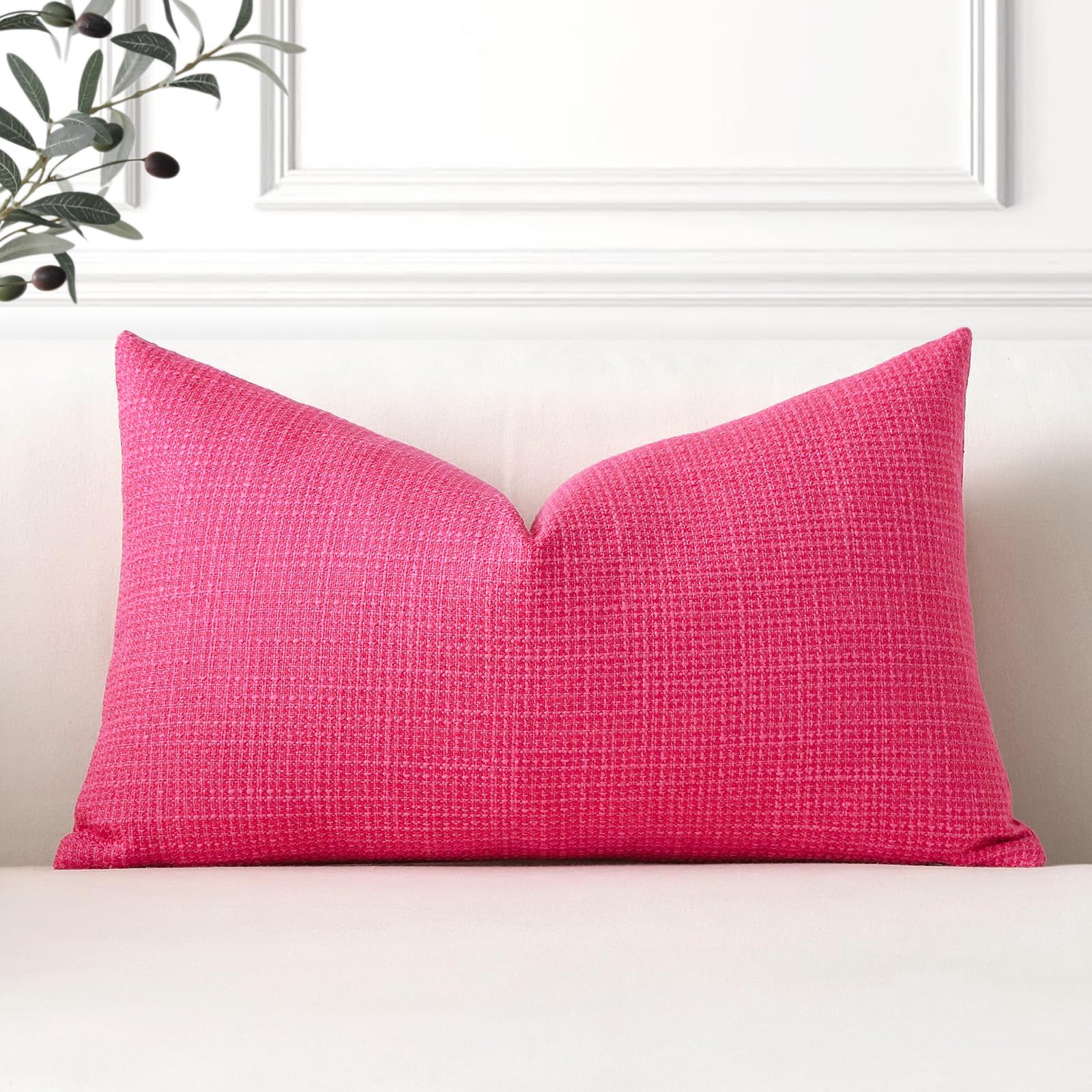Artscope Linen Cushion Covers Set of 1 Decorative Lumbar Pillowcase Pillow Cover 16x24 Inch for Home Decor Sofa Bedroom Car 40x60cm Hot Pink โ image 1