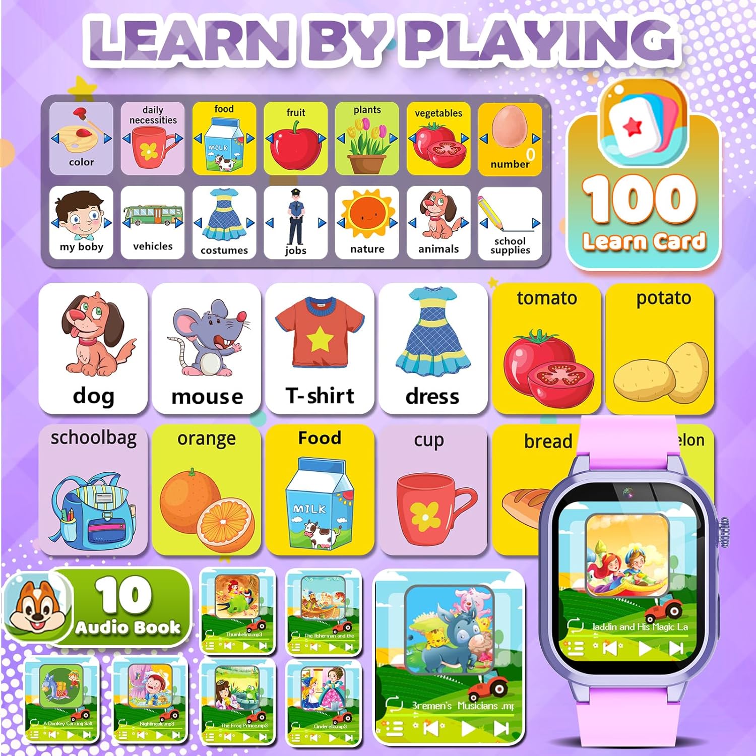 Kids Smart Watches for Girls Boys Toys Ages 4-12 with 30+ Games Video Recorder Music Alarm Clock Learning Card HD Touchscreen 4 5 6 7 8 Year Olds Birthday Gift