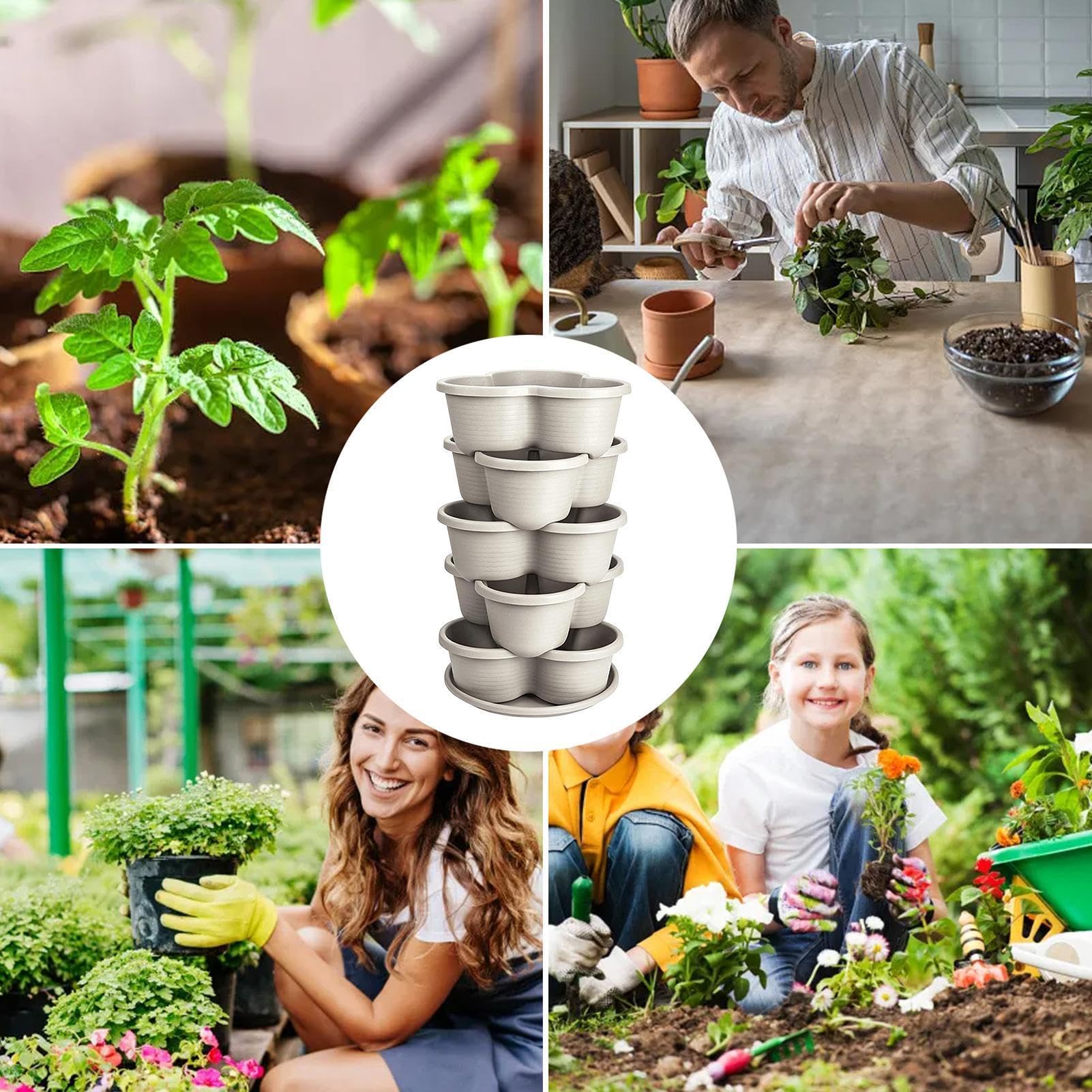 Macetas Apilables 5 Piezas De Macetas De Cultivo Apilables Elevadas Por | Jardinera Estratificada Útil para Exterior e Interior Hogar Patio Jardín Pared Flores Verduras y Casa