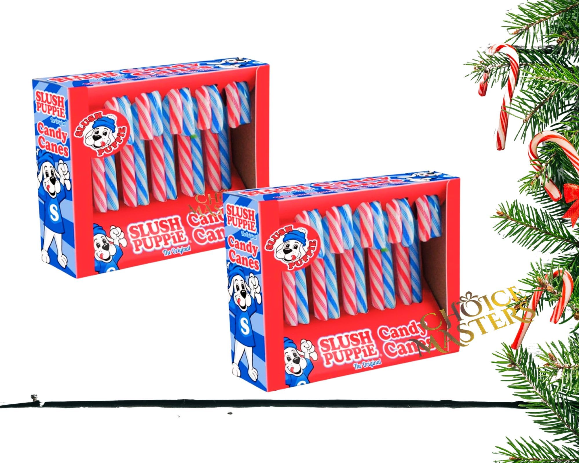 Candy Canes - Vegan Slush Puppie Flavoured Candy Canes - Blue Raspberry and Cherry Flavour - Christmas Tree Decoration and Gifts (2 Packs of 10)