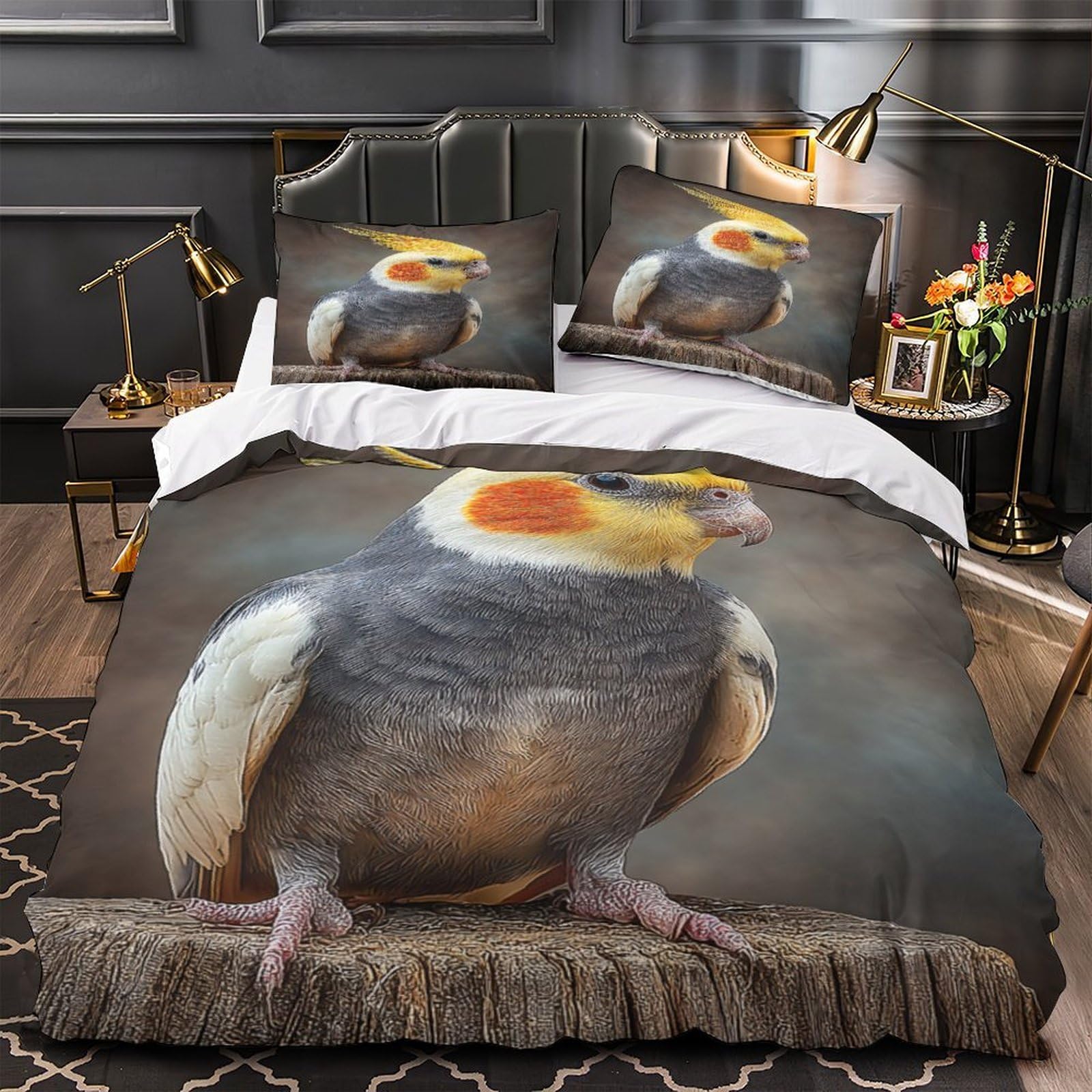 MMDASBVPE Cockatiel Bird Duvet Cover 3D Design Printed Anti-allergic 3 Pieces Bedding Set Zipper Comforter Cover Hotel Quality All Season for Adults Kids Women Teens Youth Double（200x200cm）