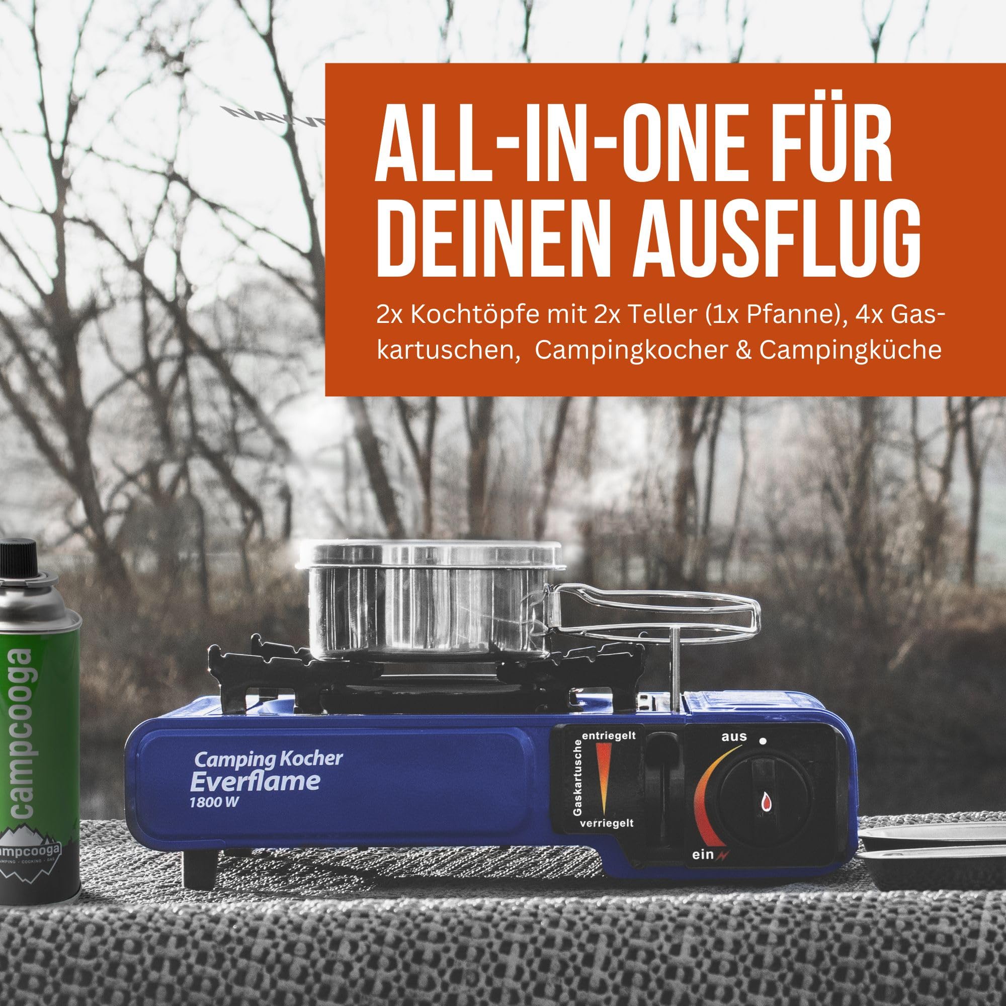Campingküche Küche inklusive Gaskocher, 4 Gaskartuschen & Töpfen/Camping Outdoor Vorzelt Campingmöbel Campingschrank