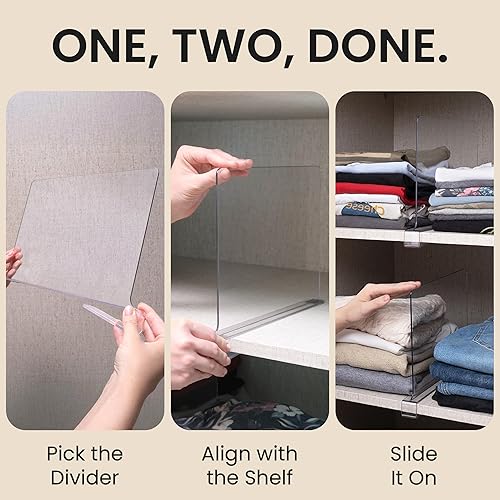 Miniatura 2 de Paquete de 6 separadores de estantes de acrílico transparente, organizadores de armario antideslizantes para suéteres, bolsas, toallas, separadores