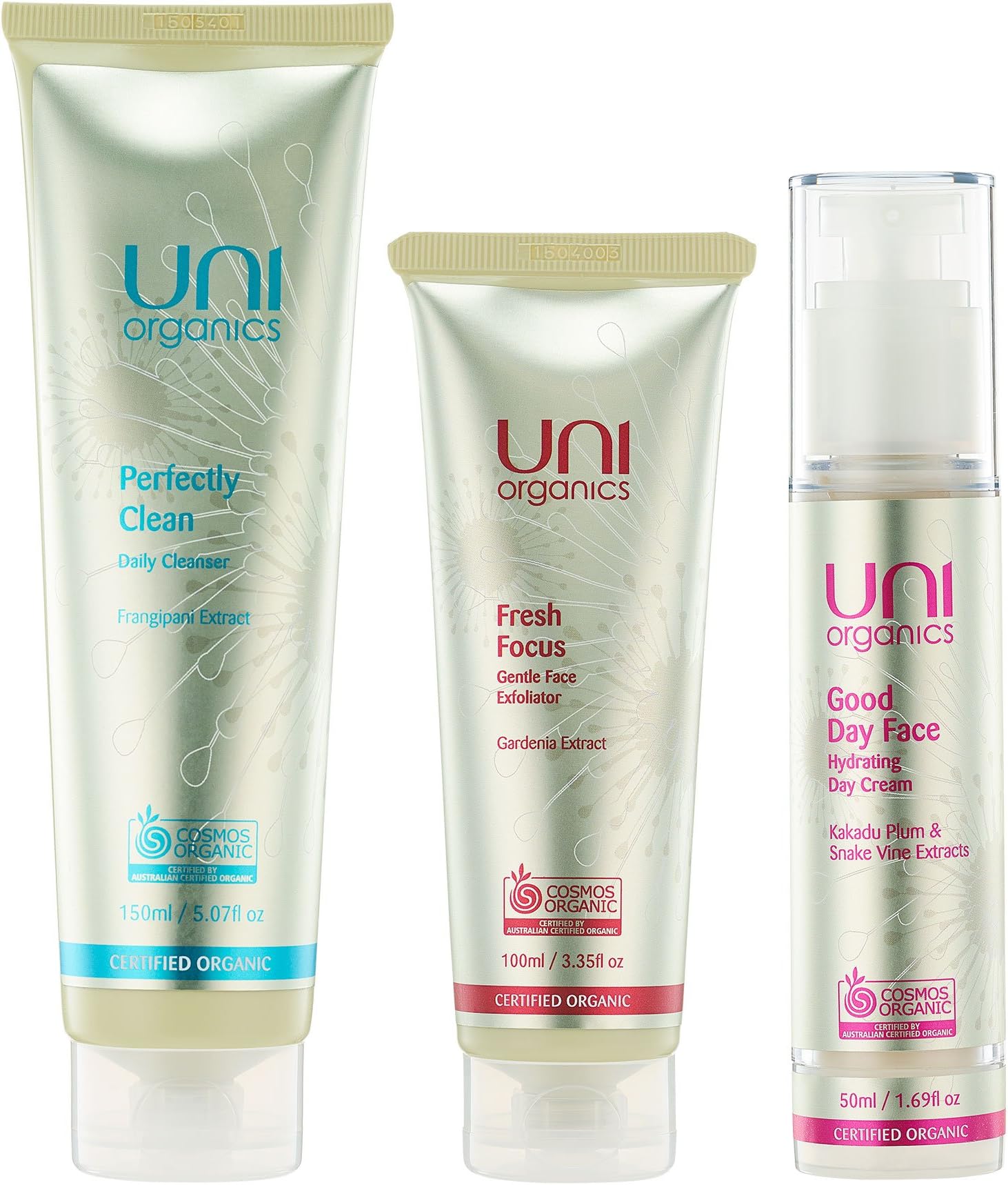 Certified Organic Anti-Aging Moisturizer Face Cream with Facial Cleanser and Exfoliating Face Scrub – Essential Starter Set by UniOrganics