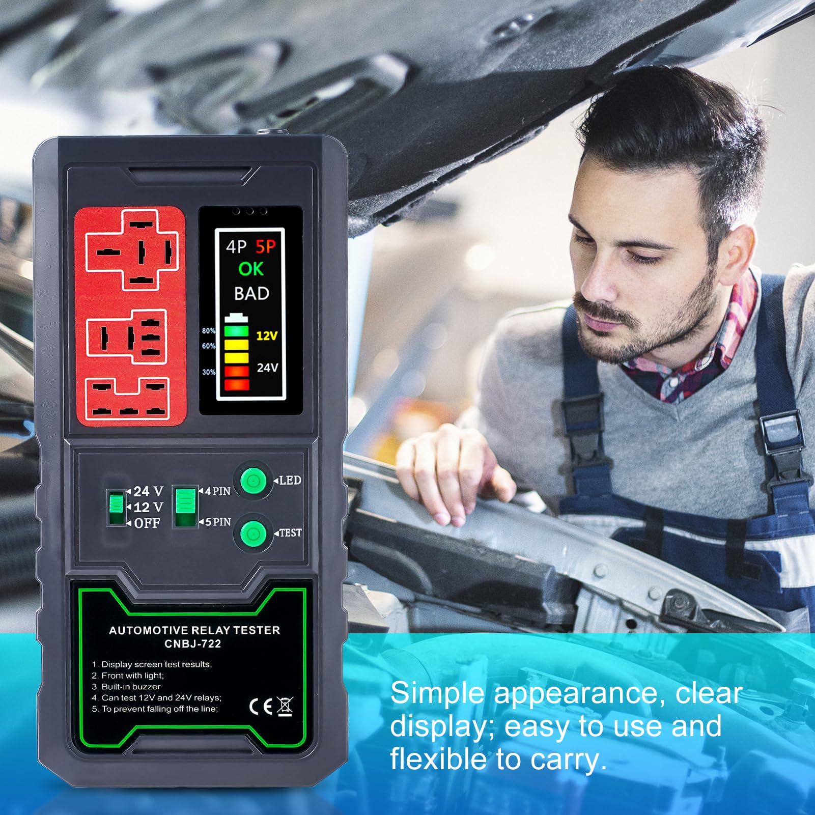 Tester relè per auto12 V, 24 V, elettronico per automotive, tester per batteria, strumento diagnostico