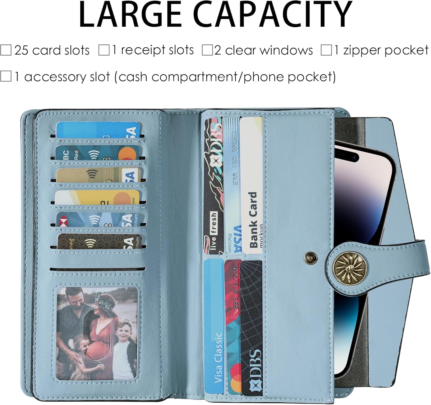 Travelambo Women's Wallet RFID Blocking Trifold Clutch Large Capacity Credit Card Holder Travel Purse - Image 4