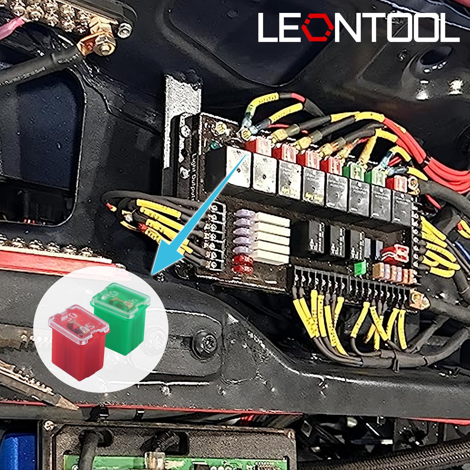 LEONTOOL 30 sztuk Zestaw bezpieczników samochodowych Niskoprofilowy zestaw bezpieczników samochodowych w kształcie pudełka (20A, 30A, 40A, 50A, 60A) do pickupa samochodów ciężarowych SUV