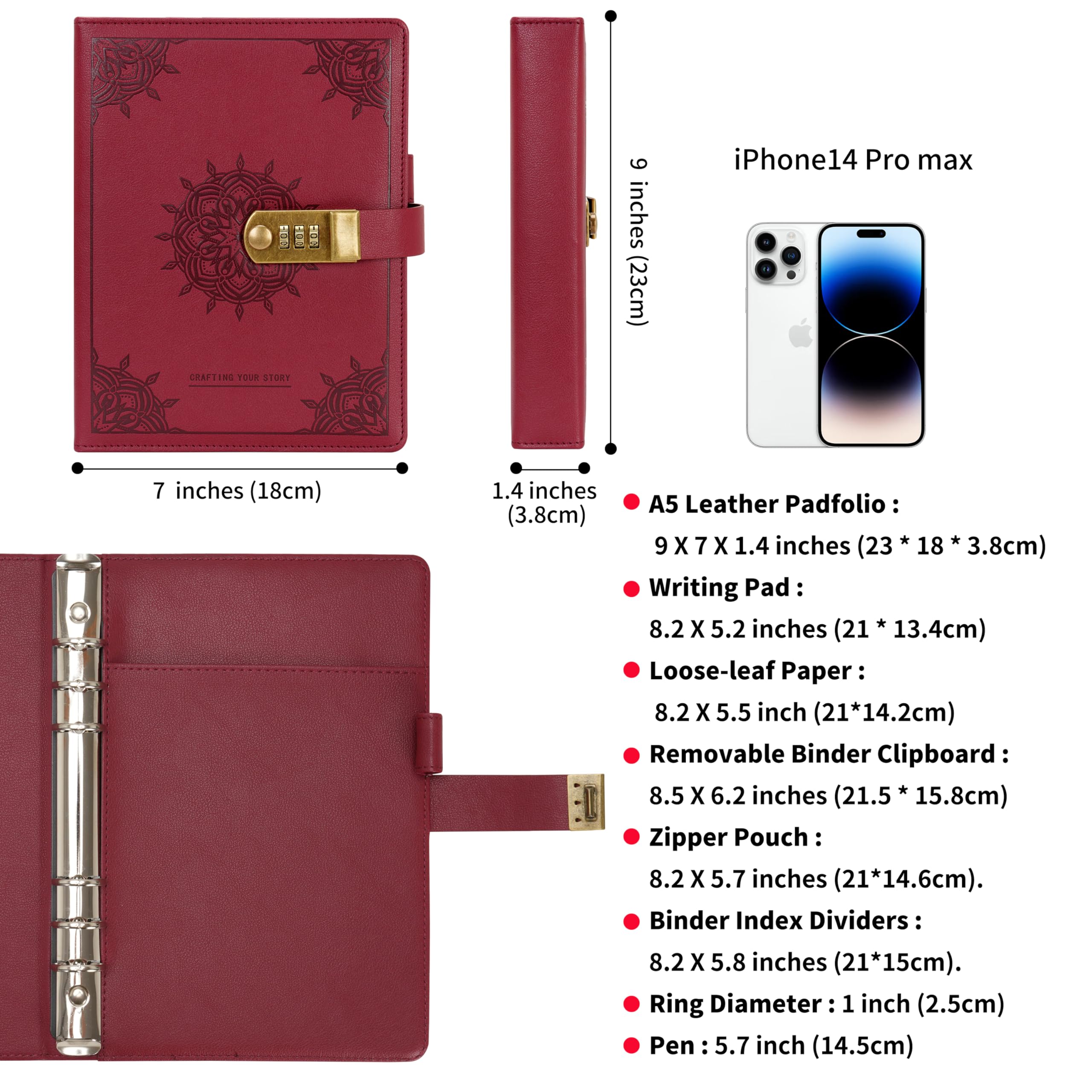 Carnet Verrouillé WASON A5 | Journal Avec Serrure | Papier Ligné Rechargeable | Portfolio Organisateur Stylo Inclus