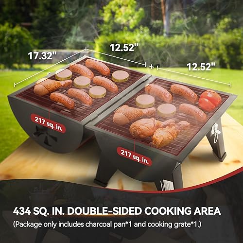 Miniatura 4 de Royal Gourmet CC1619 - Parrilla de carbón portátil de mesa, zona convertible de tapa a parrilla, parrilla de barbacoa compacta para exteriores con
