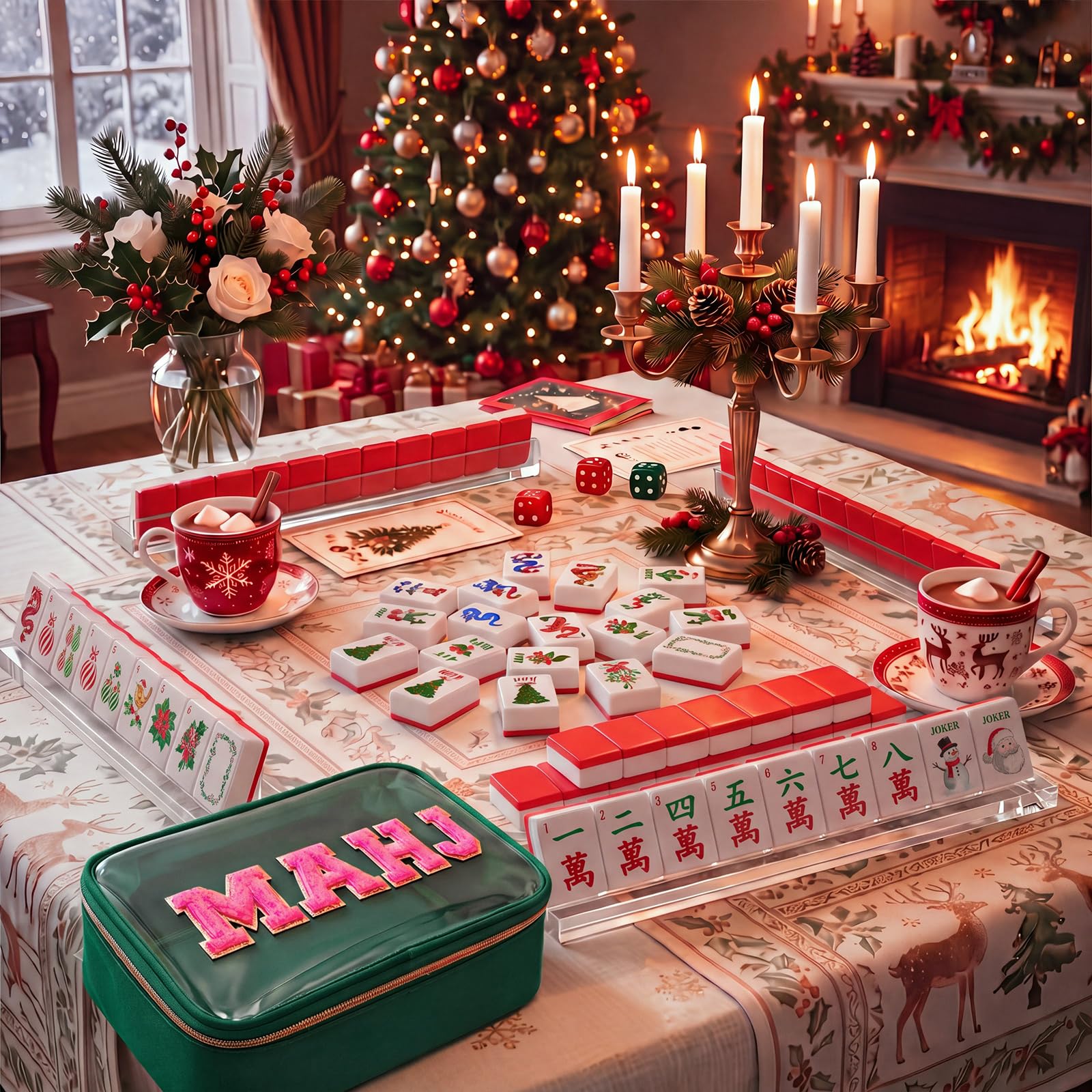 Soulchen American Mahjong - Set di 166 mattonelle, tema acquerello | Scatola portaoggetti in acrilico e dadi, 3 cm, piastrelle incise 3D per adulti e amici, gioco in famiglia notte mahjong
