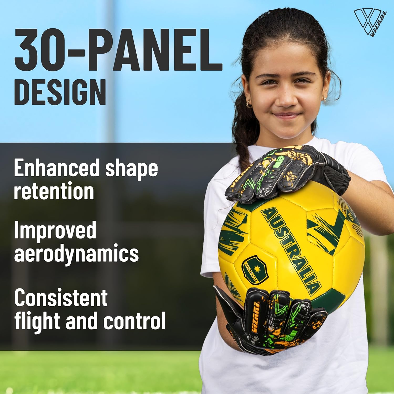 Vizari National Team Soccer Ball - Durable Faux Leather Football for Adult Kids & Youth | Machine-Sewn with 30-Panel Design | Size 3, 4, 5 & Mini | Ideal for Adult, Boys, Girls, and Toddlers