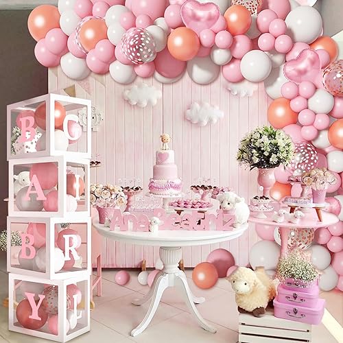 Miniatura 7 de Amandir 135 piezas de decoración rosa para baby shower para niña, kit de guirnalda de globos rosa dorado rosa con letras (A-Z+Baby+Girl) para baby