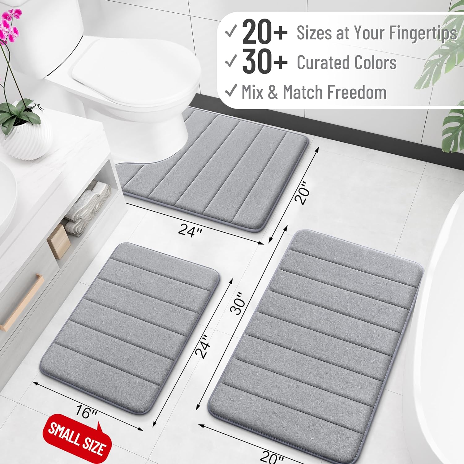 OLANLY Memory Foam Bath Mat 36x24, Super Soft Absorbent Bathroom Rugs, Quick Dry, Machine Washable Shower Floor Rugs, Bathmat Carpet, Bathroom Home Decor Accessories, Grey - Image 2