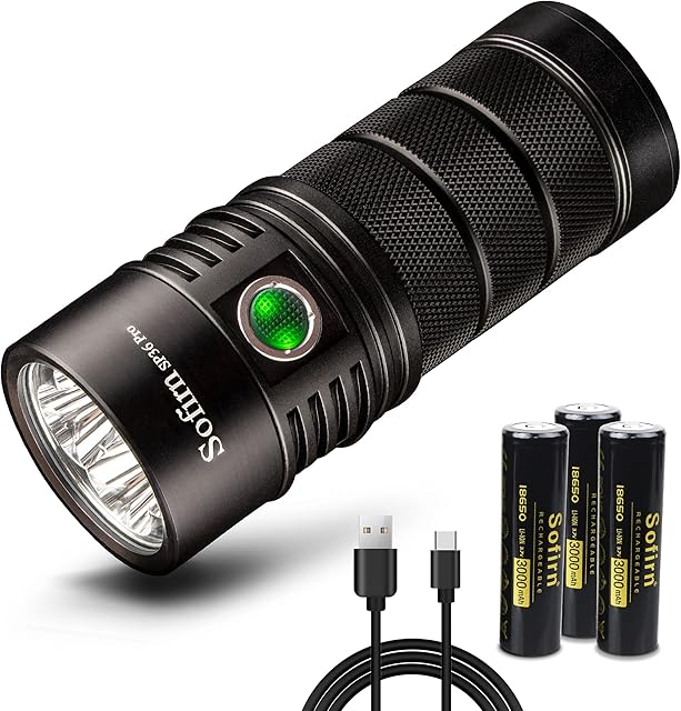 Sofirn SP36 Pro 8000 Lumen Super Powerful Torch, Rechargeable Anduril UI Flashlight USB C Charging with 4 SST40 LEDs Ultra Bright Powered by 18650 Battery