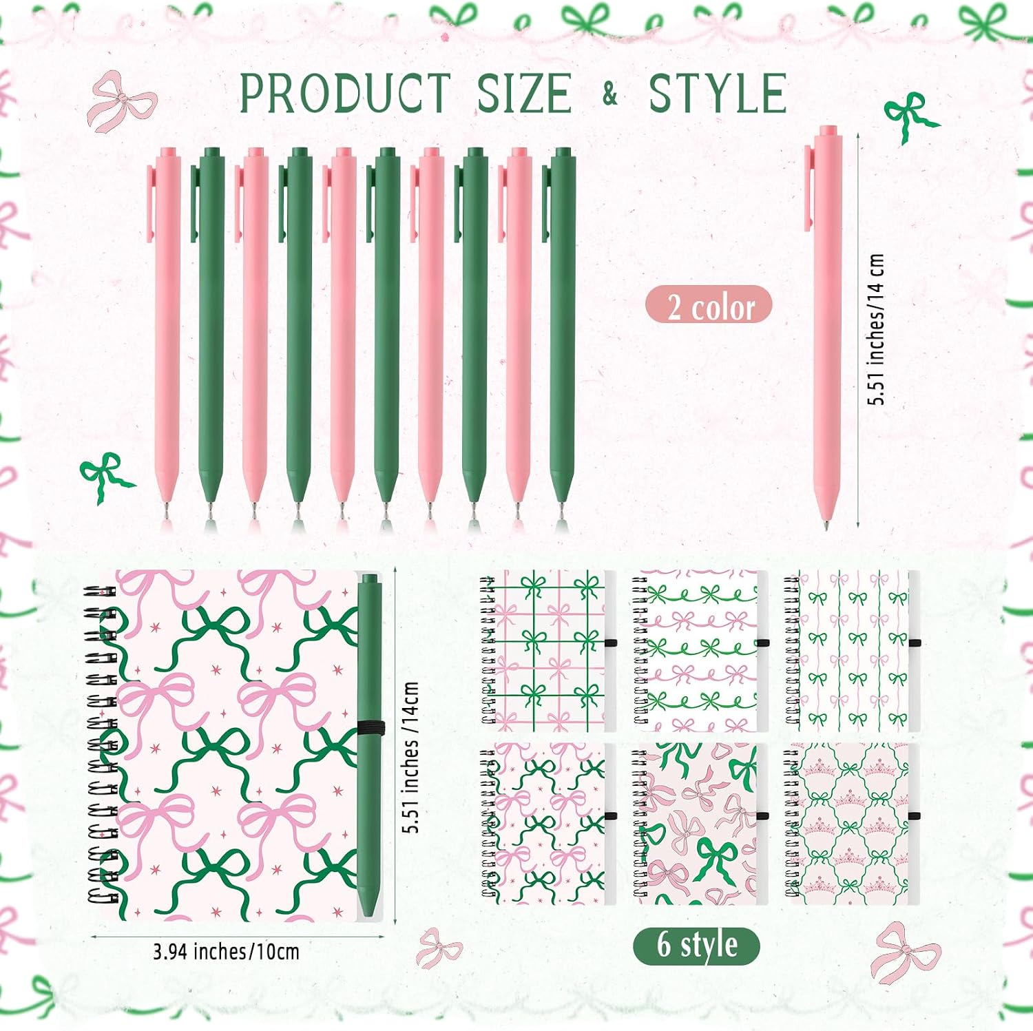 Resurhang 24 Pcs Pink and Green Party Favor Princess and Witch Notebook Pen image 2