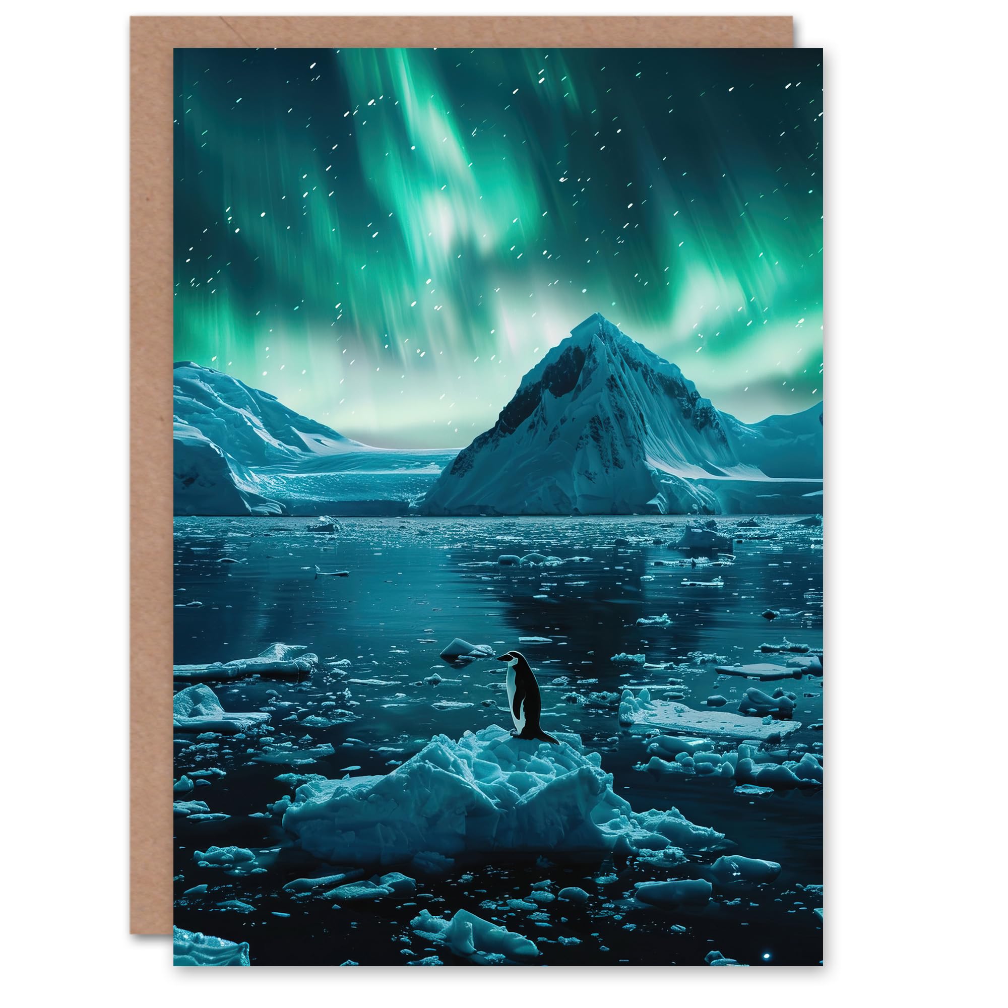 Artery8 Aurora Australis Penguin Antarctica Ice Landscape Greeting Birthday Card Him Her All Blank