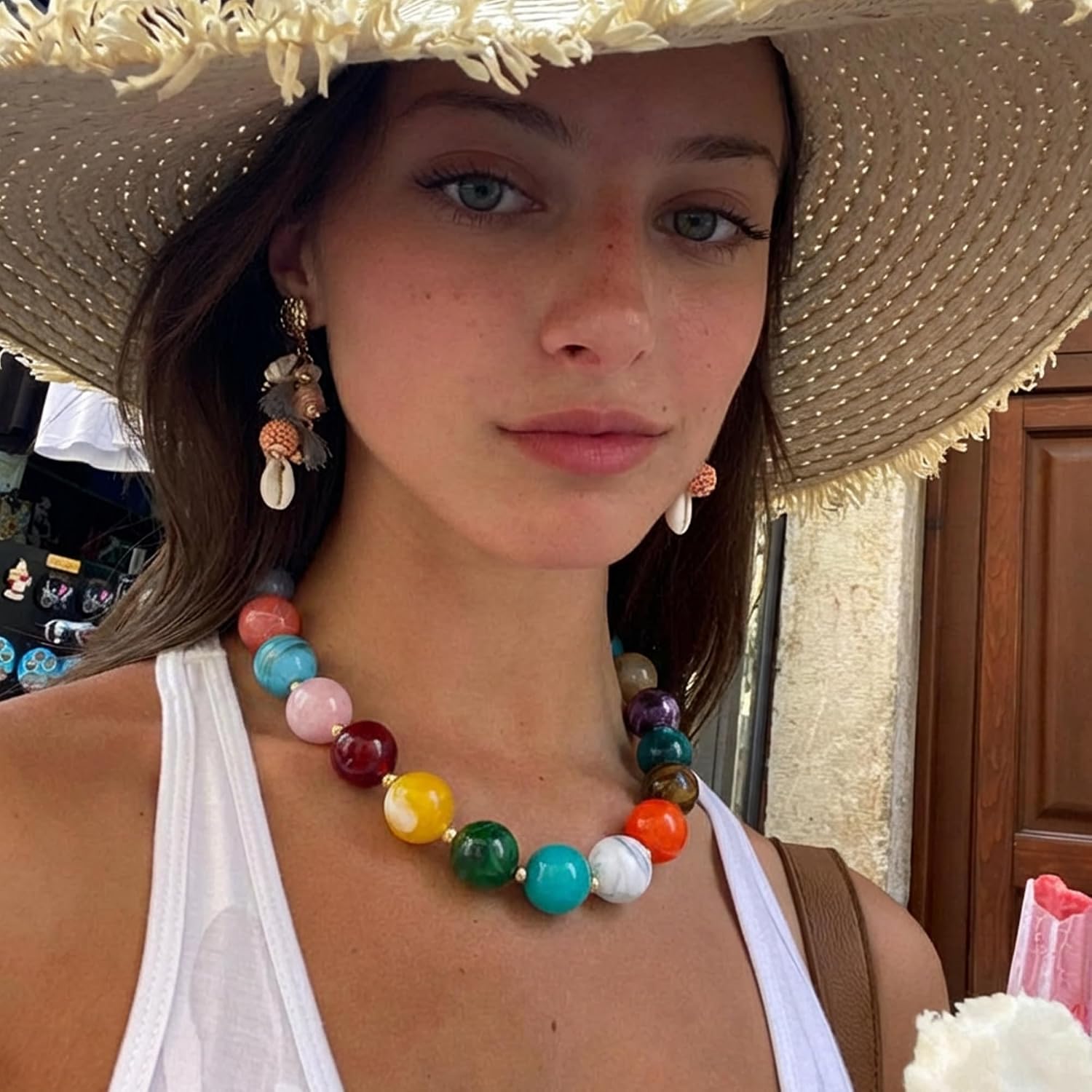 Chunky Beaded Necklaces for Women Fashionable Boho Beaded Necklace Summer beach shell Necklace statement necklaces Perfect for everyday wear beach vacations and parties; A Great Gift for your Girlfriend, Mother, or Friends.