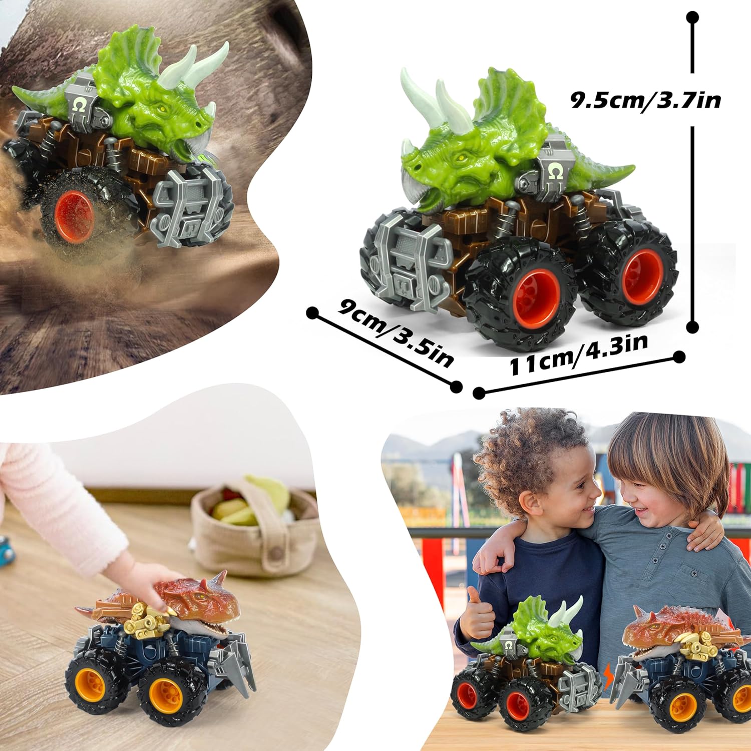 Oriate Dinosaur Monster Truck Triceratops and Carnotaurus Car Toys for Kids 3-5, Dino Stunt Race Push and Go Car 3-8, Outdoor Toys for Toddlers Boys Girls