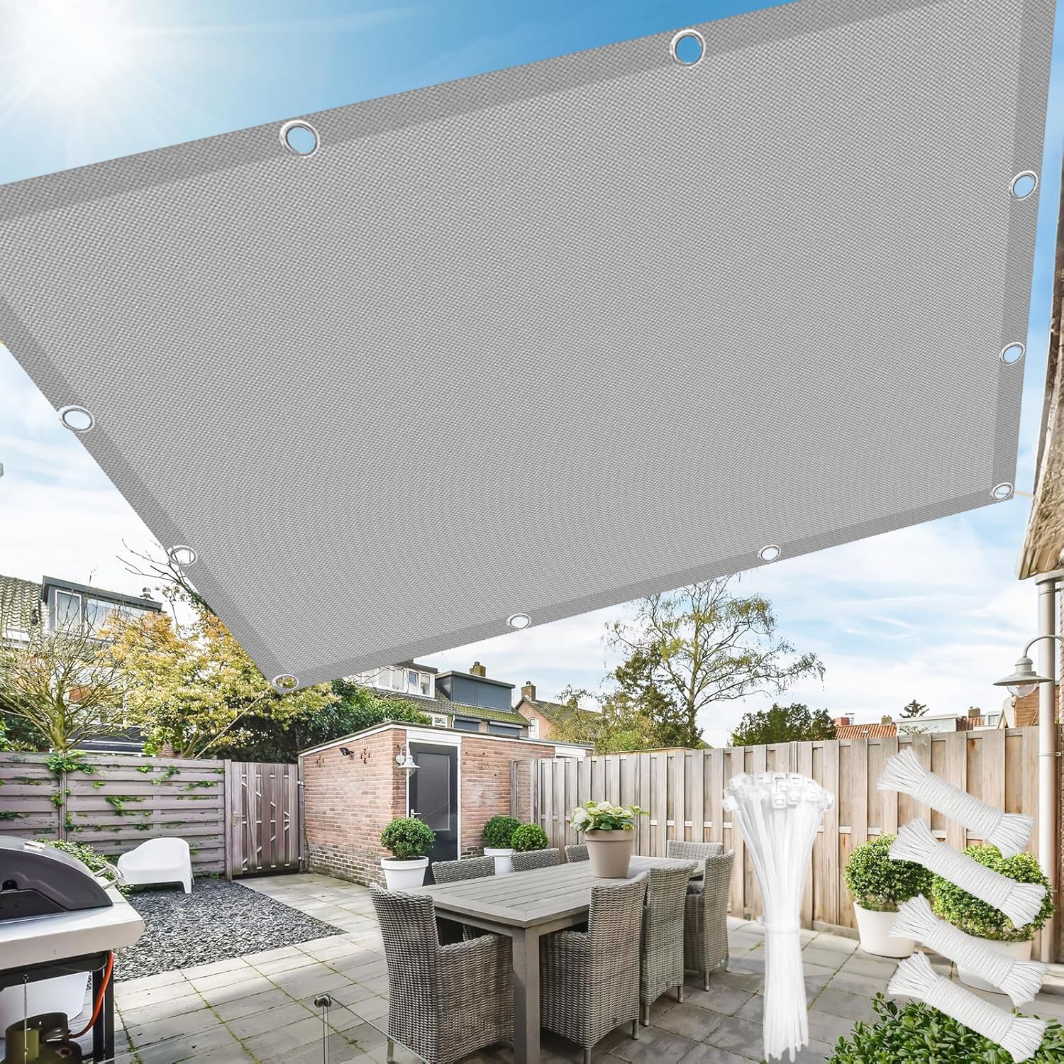 Toile ombrage extérieur pour terrasse et balcon gris clair