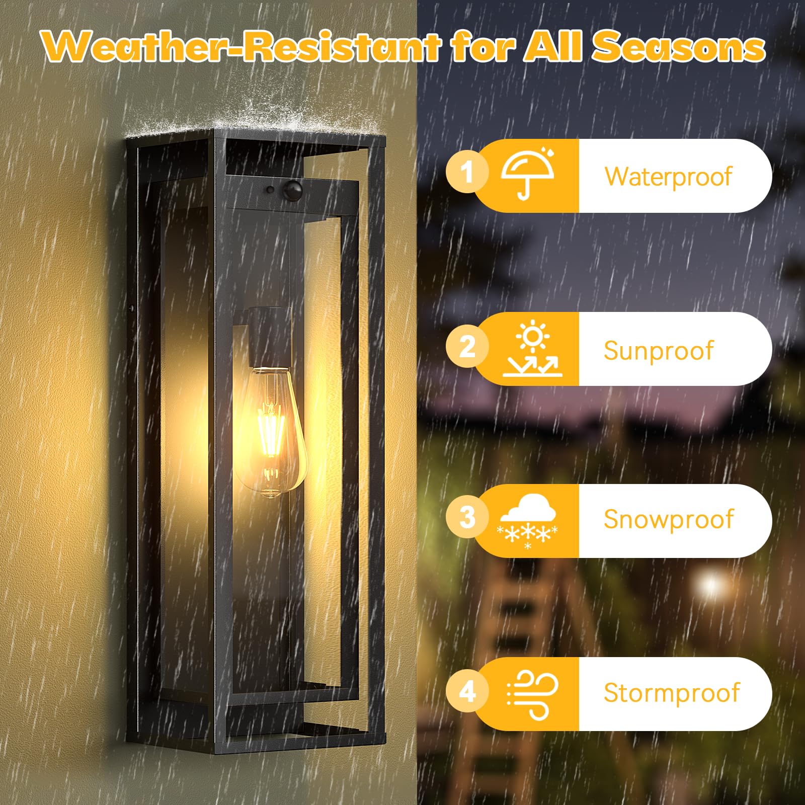 20in Outdoor Wall Light Motion Sensor-Black Modern Sconce Waterproof Exterior Lighting Fixture E26 Socket Porch Lights Extra Large — view 5