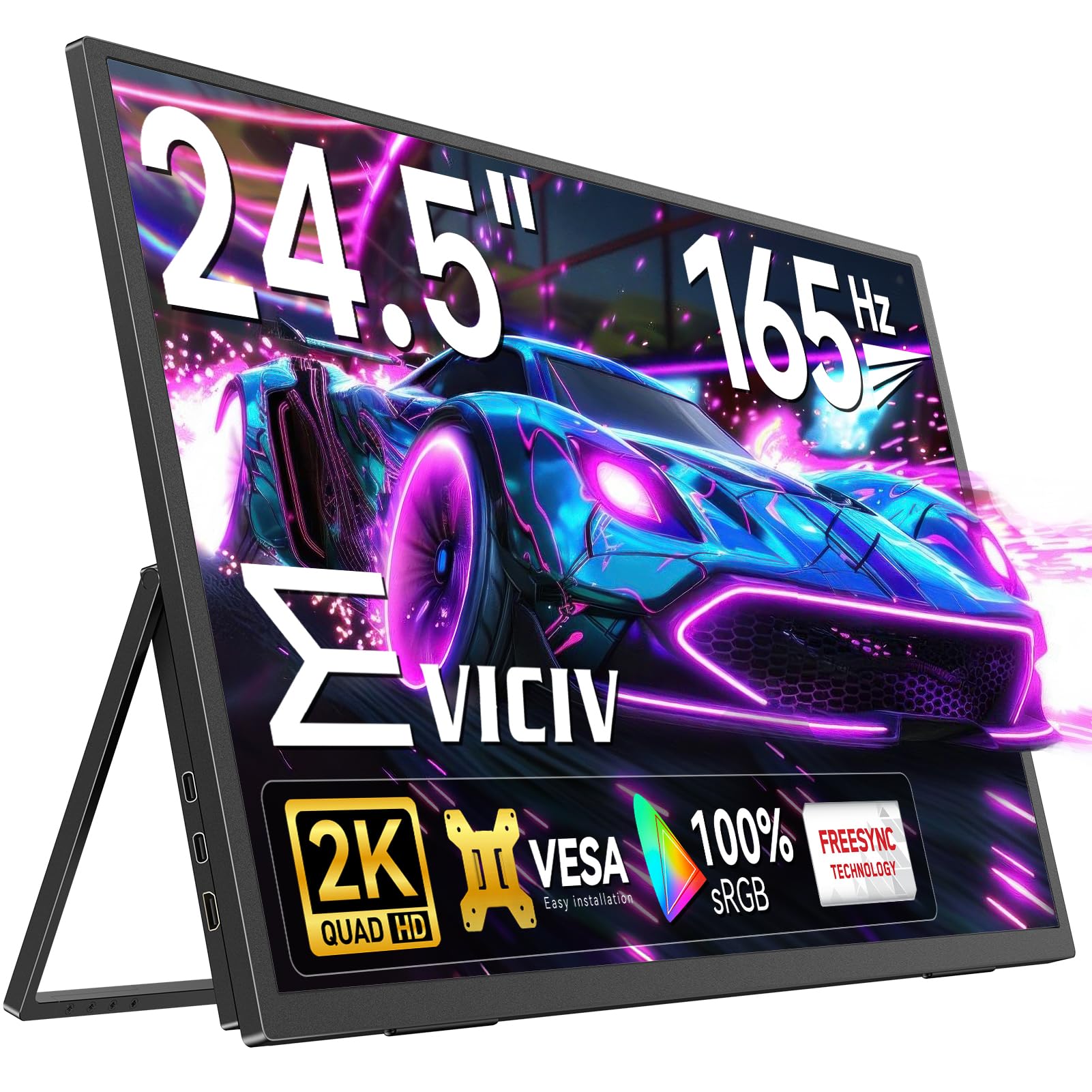 EVICIV Monitor Portatile 24,5 Pollici 2K 165Hz Grande Portable Monitor 2560 * 1440 1500:1 QHD IPS con Supporto/VESA/Mini HDMI/USB-C Schermo da Gioco Eye-Care per PC Laptop Telefono Switch Xbo