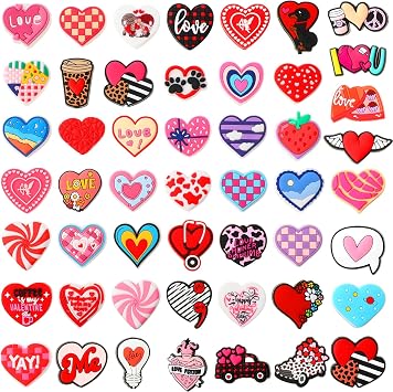 Watersay 50 PCS Valentines Day Focal Beads for Pen Colorful Valentine Silicone Charms DIY Love Hearts Loose Spacer Beads Bracelet Necklace Making Handmade CraftsLove Style