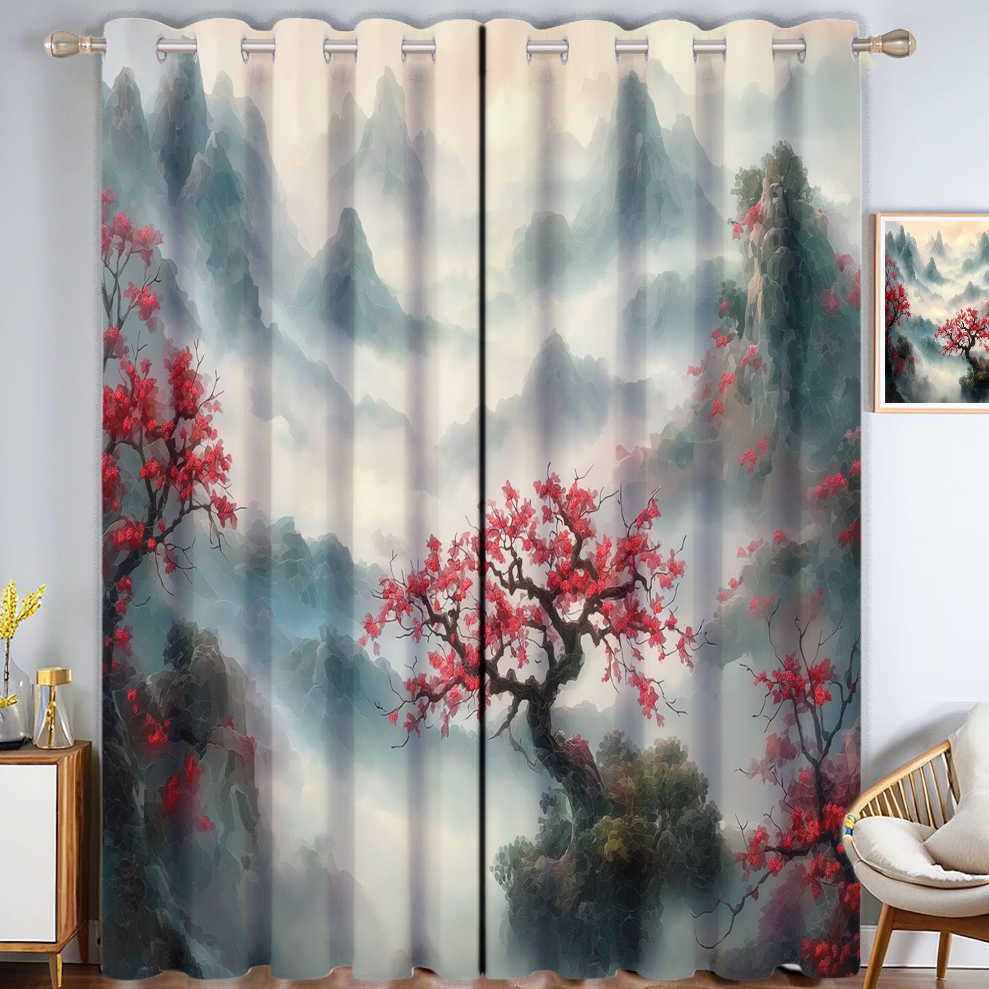 Rideau thermique fleur de prunier occultant pour isoler la chambre