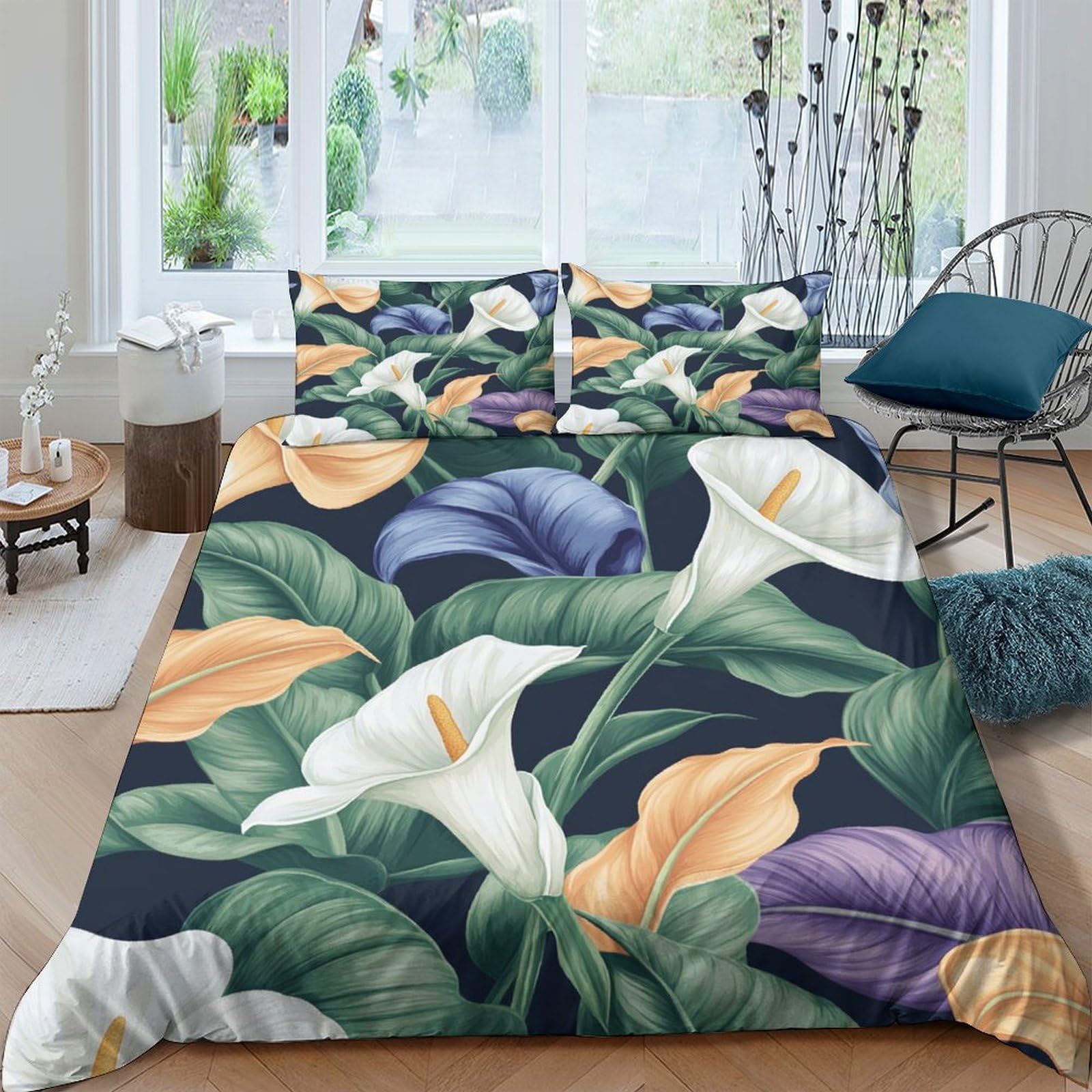 Ctjqhvkz Style-9 3D Printed Lily Floral Fitted Sheet Microfiber Soft Botanical Bed Cover Vibrant Leaves Mattress Decor For Bedroom Guest Room Single（135X200cm）