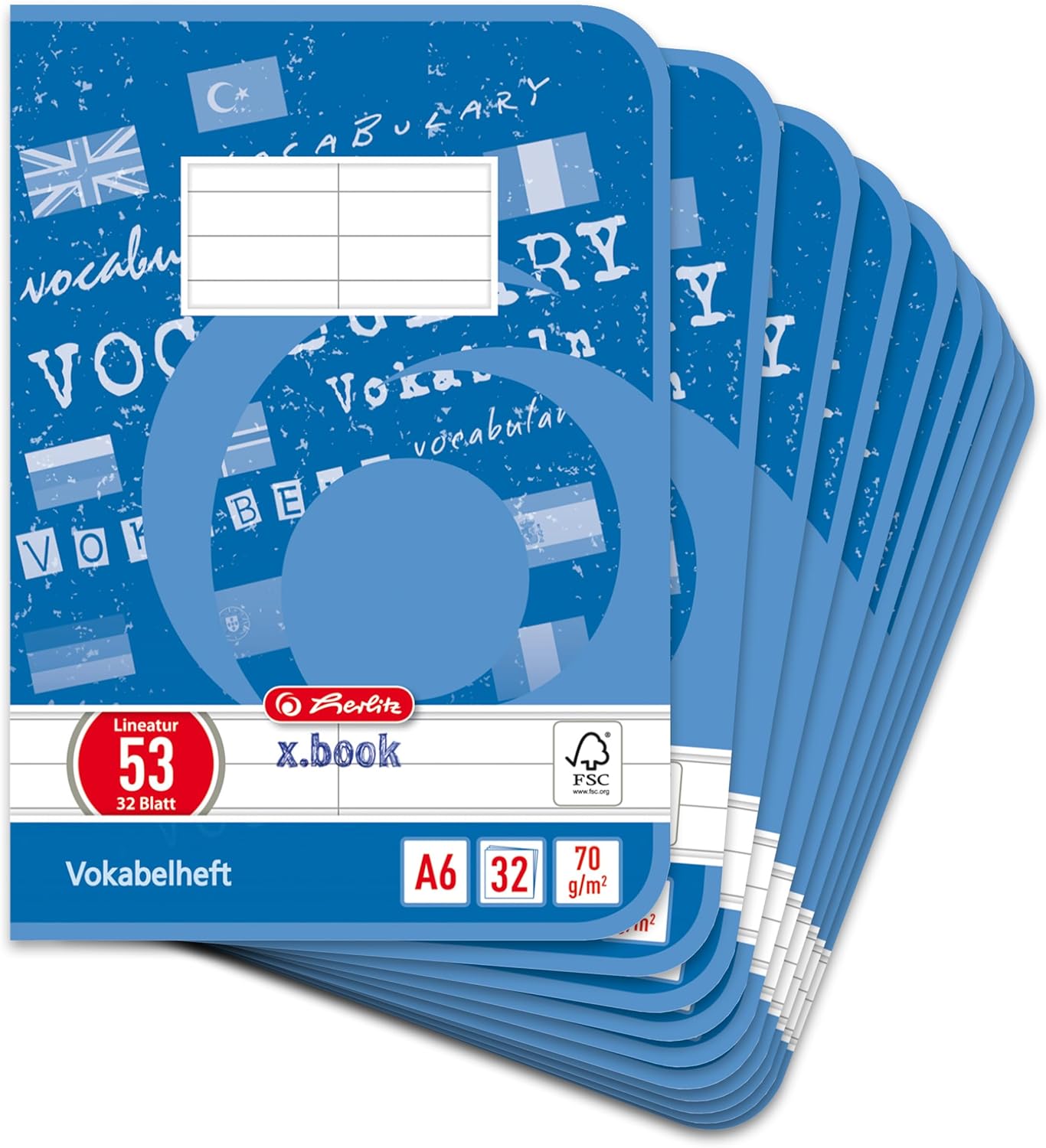 herlitz Vocabulary Book A6 60 Sheets FSC Mix A6, 32 Sheets, Ruling 53 32 Blatt