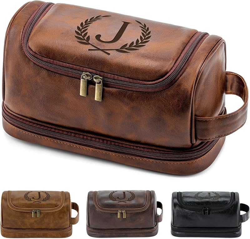 Necessaire de viagem Aganmi personalizada com inicial, marrom-avermelhada, Modelo J