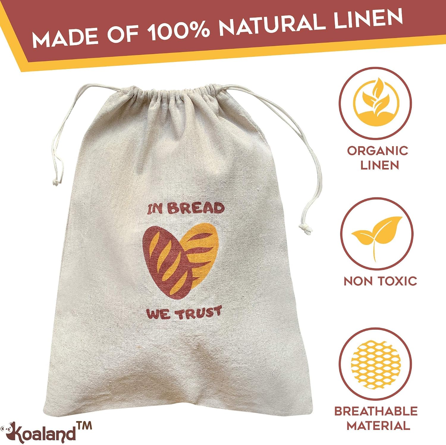 Linen Bread Bags, Pack of 4 Natural Unbleached Bread Bags, Reusable Drawstring Bag for Loaf, Baguette and Homemade Artisan Bread Storage, Linen Bag for Food Storage, Bonus Wine Canvas Bag