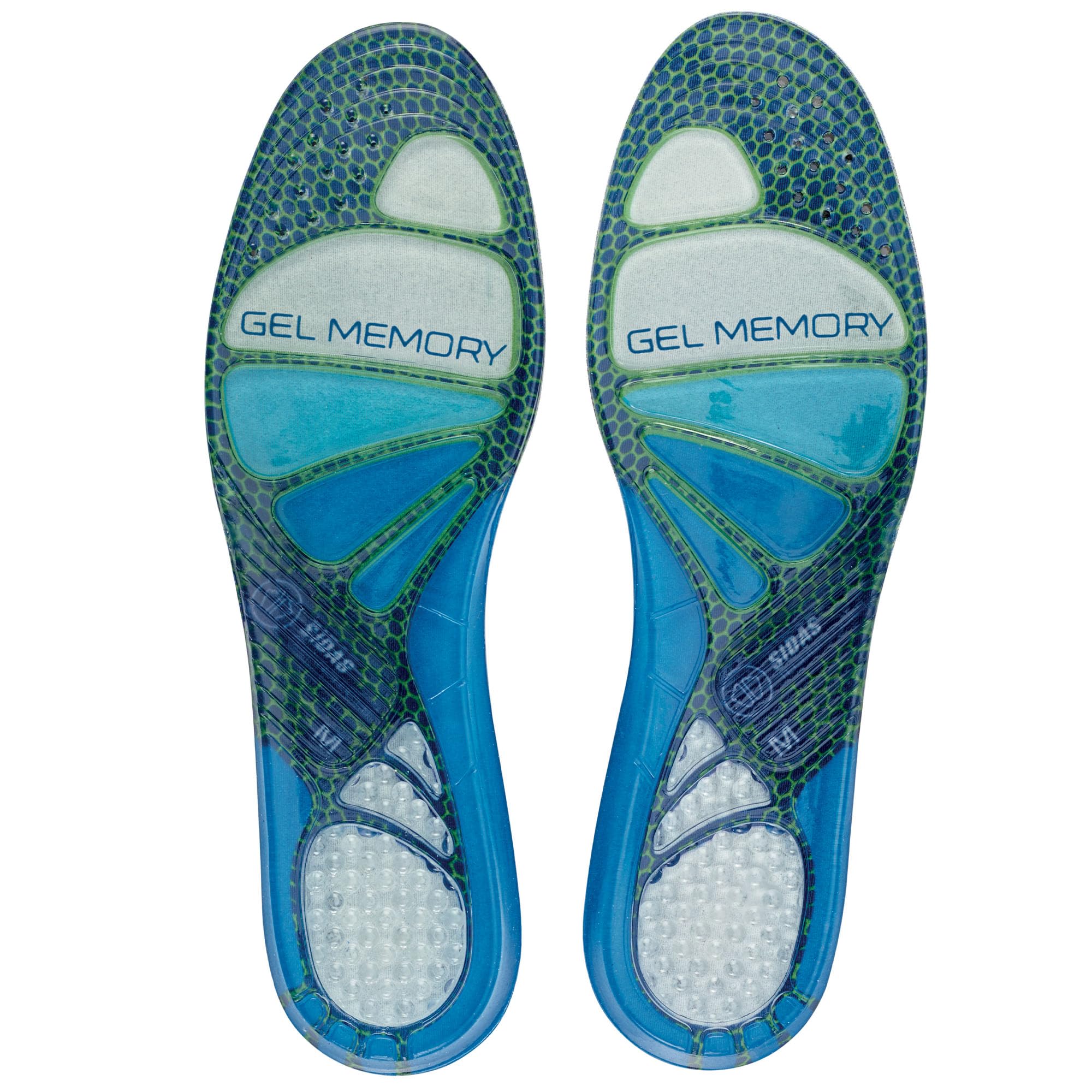 Sidas Cushioning Gel Memory wkładki żelowe z pamięcią kształtu, komfort przez cały dzień, zmniejszają zmęczenie mięśni, niebieskie, XS 35-36