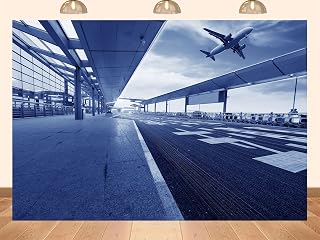 6x4ft Fabric Modern Airport Terminal Backdrop with Departing Jet for Airline Travel Promotion Party Banner and Photo Studio Props Wallpaper