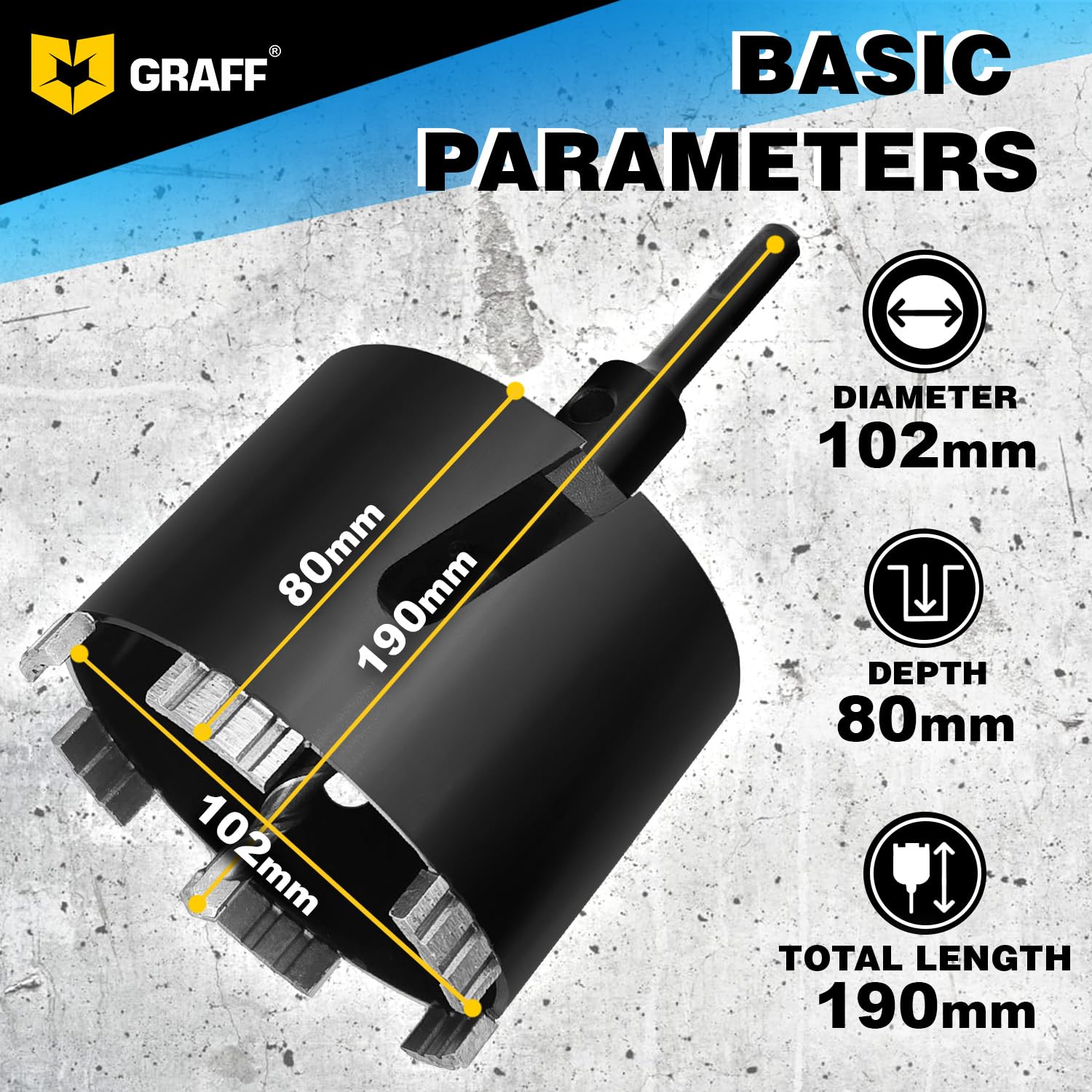 GRAFF Sega a Tazza Carotatrice 102 mm per Roccia, Muratura, Cemento – Corona Diamantata SDS Plus