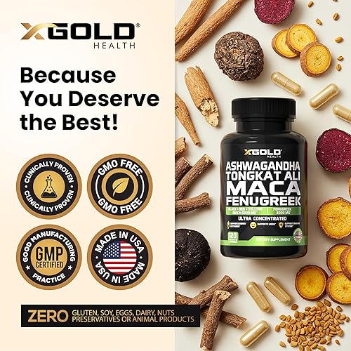 Miniatura 5 de Ashwagandha 5000 mg + Tongkat Ali 1000 mg + raíz de maca 5000 mg + suplemento de fenogreco de 3000 mg Extracto de raíz de maca negra + roja +
