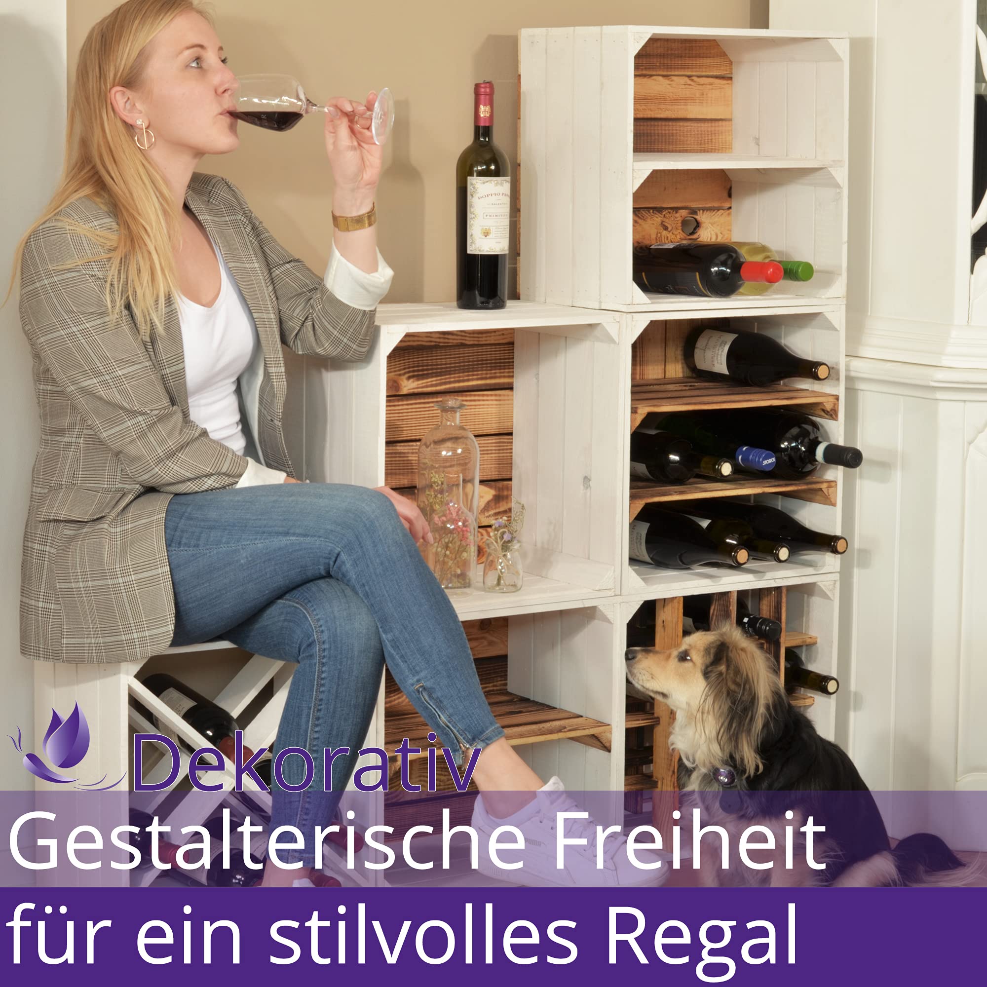 3 Set Weinregal Wino aus Holz - Weiß 2x Regal Holzkiste