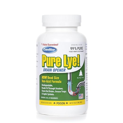 ComStar Pure Lye | 99% Pure Sodium Hydroxide Beads | Eco-Friendly, Industrial Strength, Biodegradable Drain Opener | Safe on Fixtures | Static-Free, Unique Beads for Soap Making | 1 lb. (30-500)