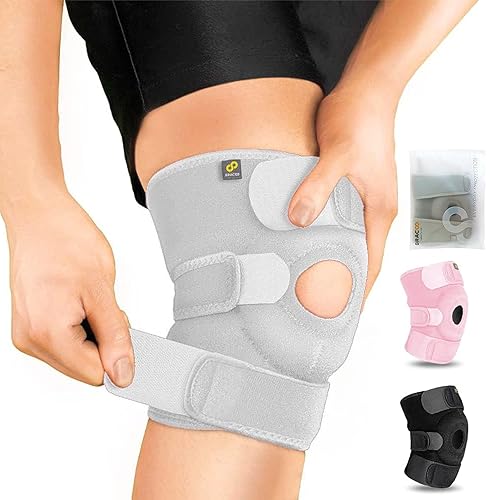 Bracoo - Rodillera de compresión ajustable para hombres y mujeres, dolor de artritis, recuperación de lesiones, correr, entrenamiento, KS10 (gris)