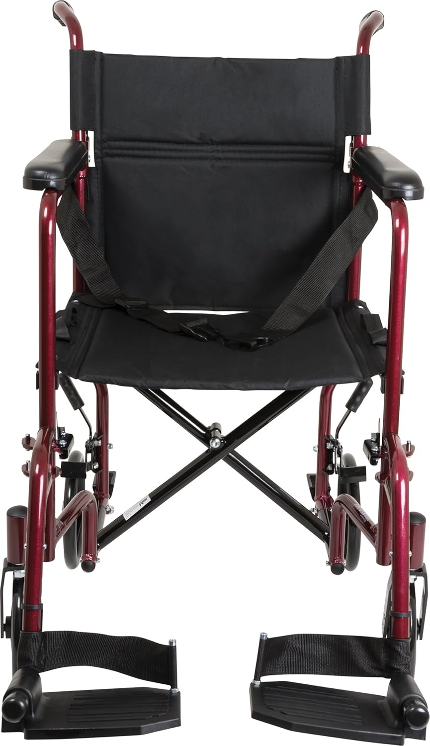 Front view of ProBasics Transport Wheelchair showing footrests
