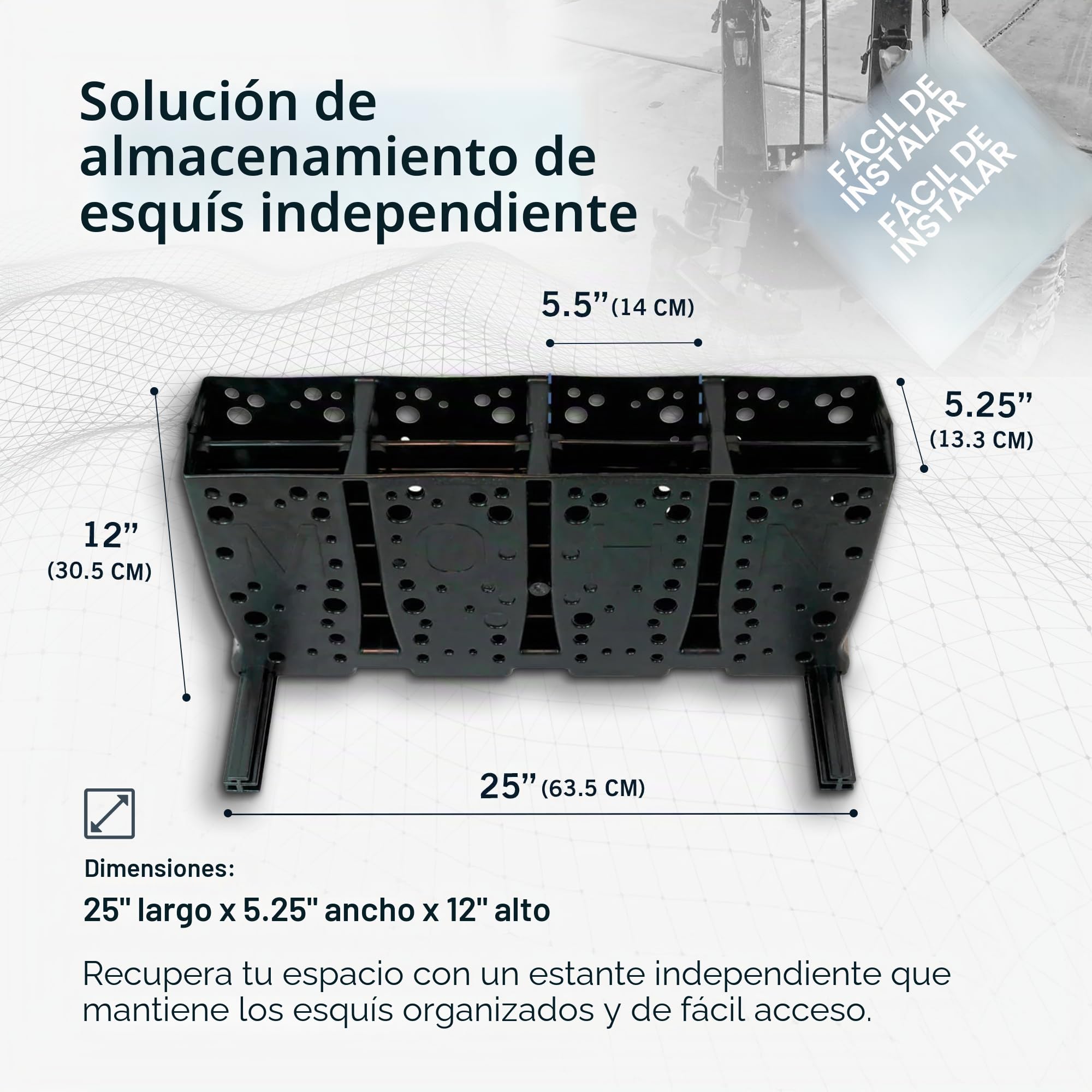 StoreYourBoard Portaesquís, 4 pares de esquís independientes para montaje en el piso, (Esquís anchos)