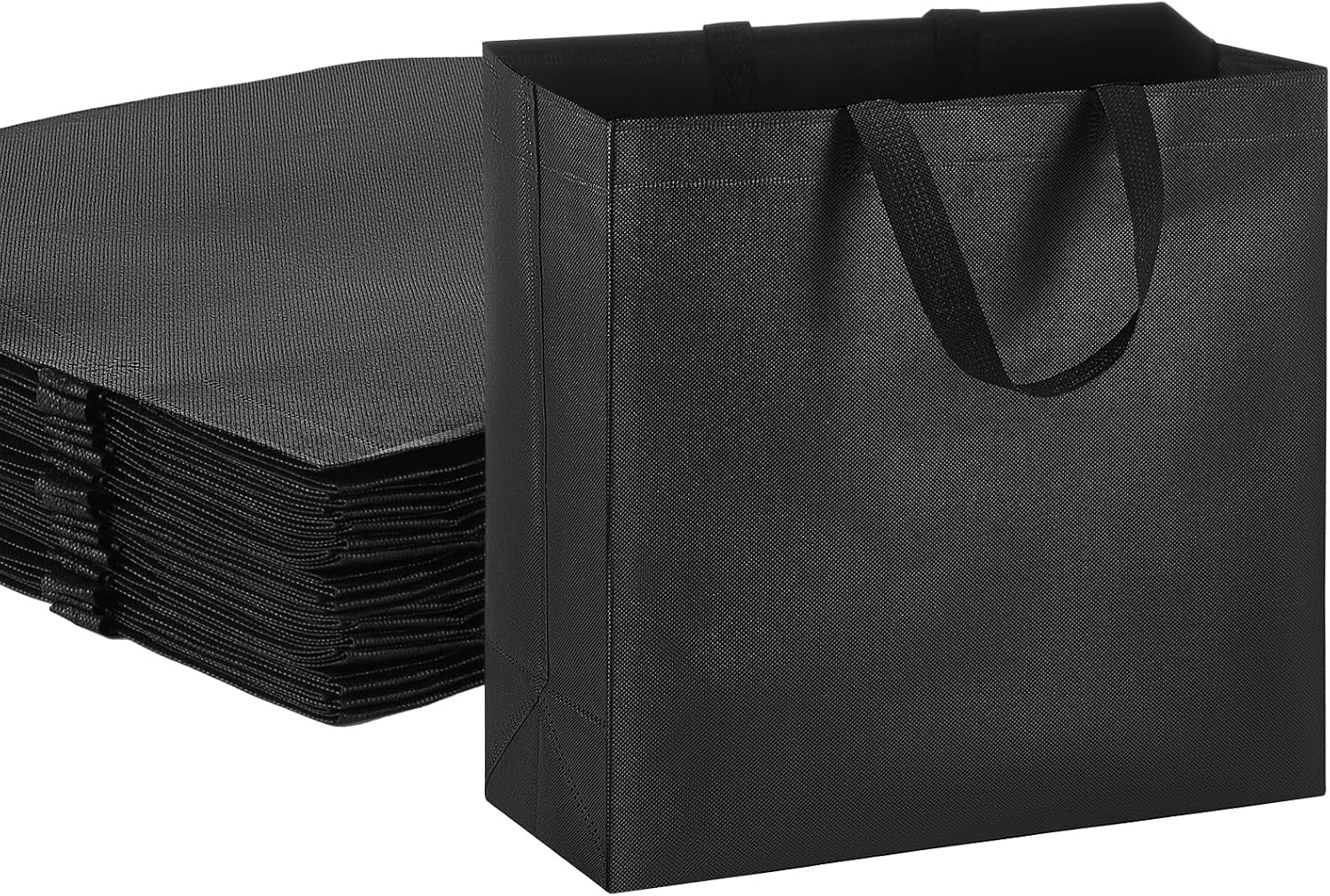 Canlierr 30 Pack Reusable Non Woven Tote Bags Bulk with Handles 14.5 x 14 x 6.6'', Easter Gift Bags Party Favor Supplies for Egg Hunt, Graduation&birthday Party, Wedding Welcome Bag(Black)
