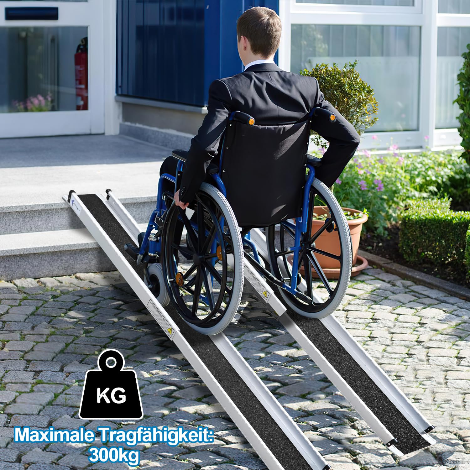 2 rampas telescópicas para sillas de ruedas de 87 a 152 cm, rampa telescópica de aluminio de hasta 300 kg, rampa antideslizante para silla de ruedas plegable con bolsa de transporte